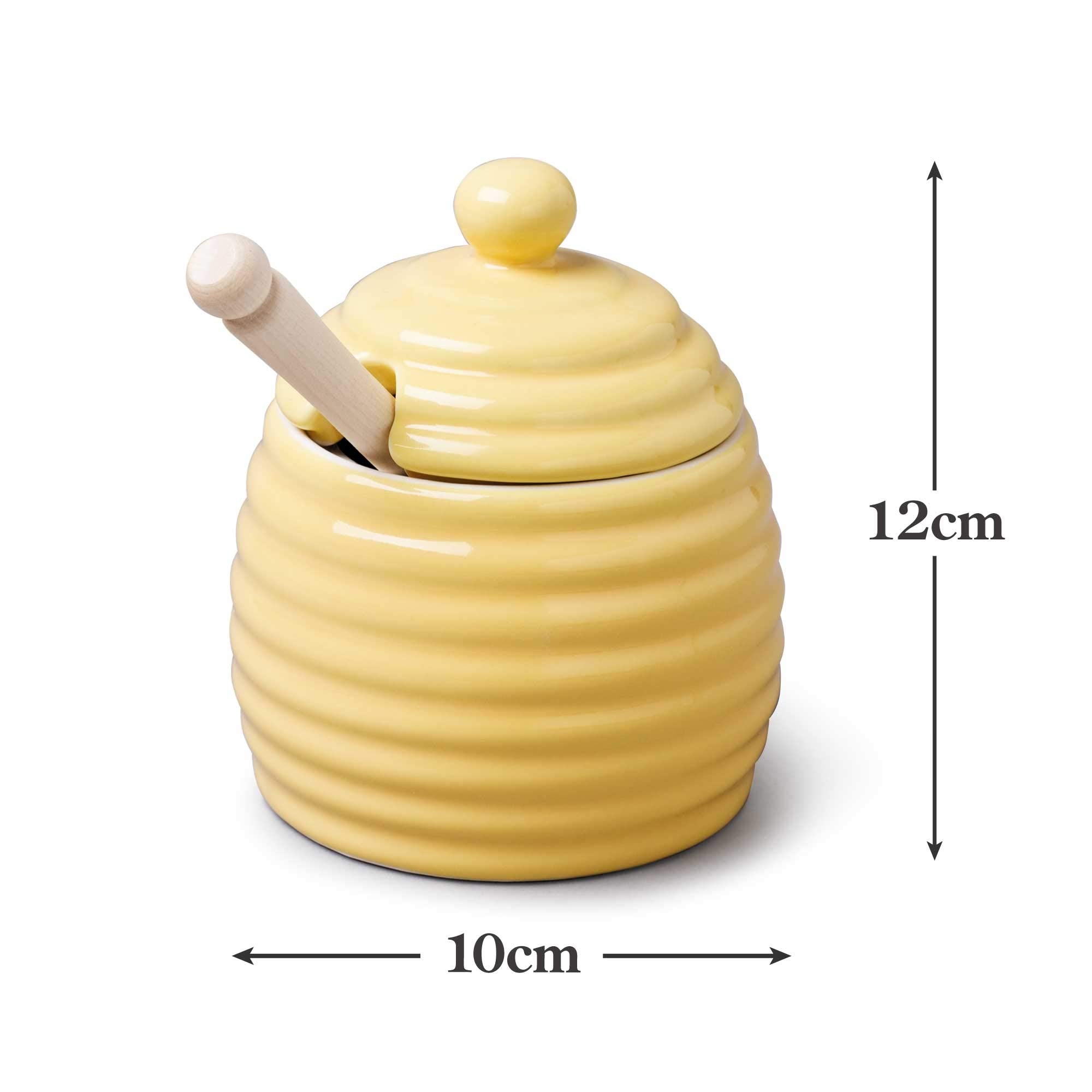 Wm Bartleet & Sons 1750 Traditional Porcelain Honey Pot With Beech Wood Dipper 11Cm - Yellow
