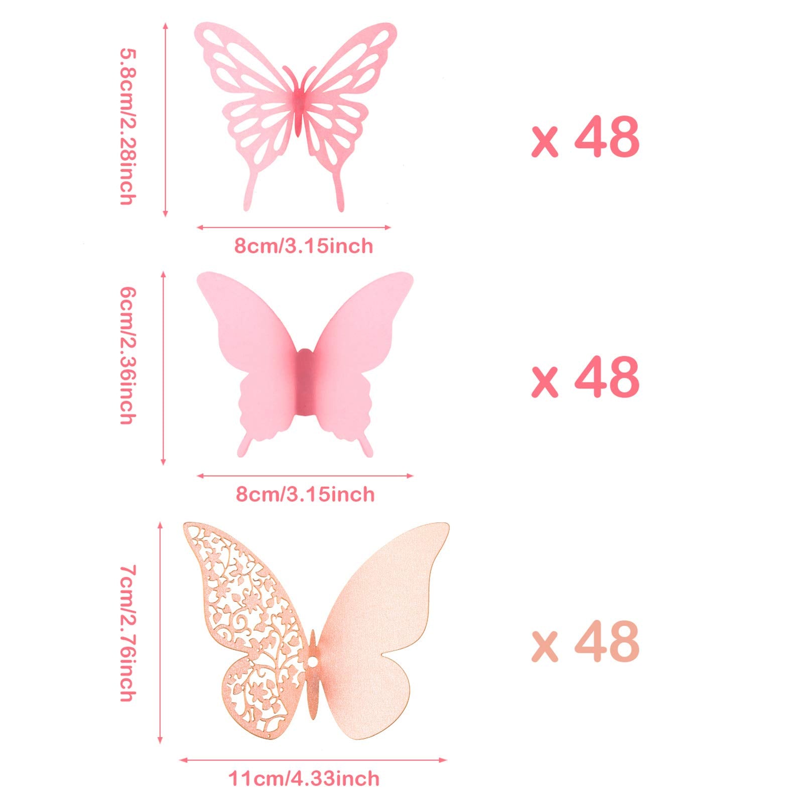 144 Pieces 3D Butterfly Wall Stickers Decor Butterfly Decals Diy Decorative Wall Art Cutouts Crafts Removable For Room Wedding F