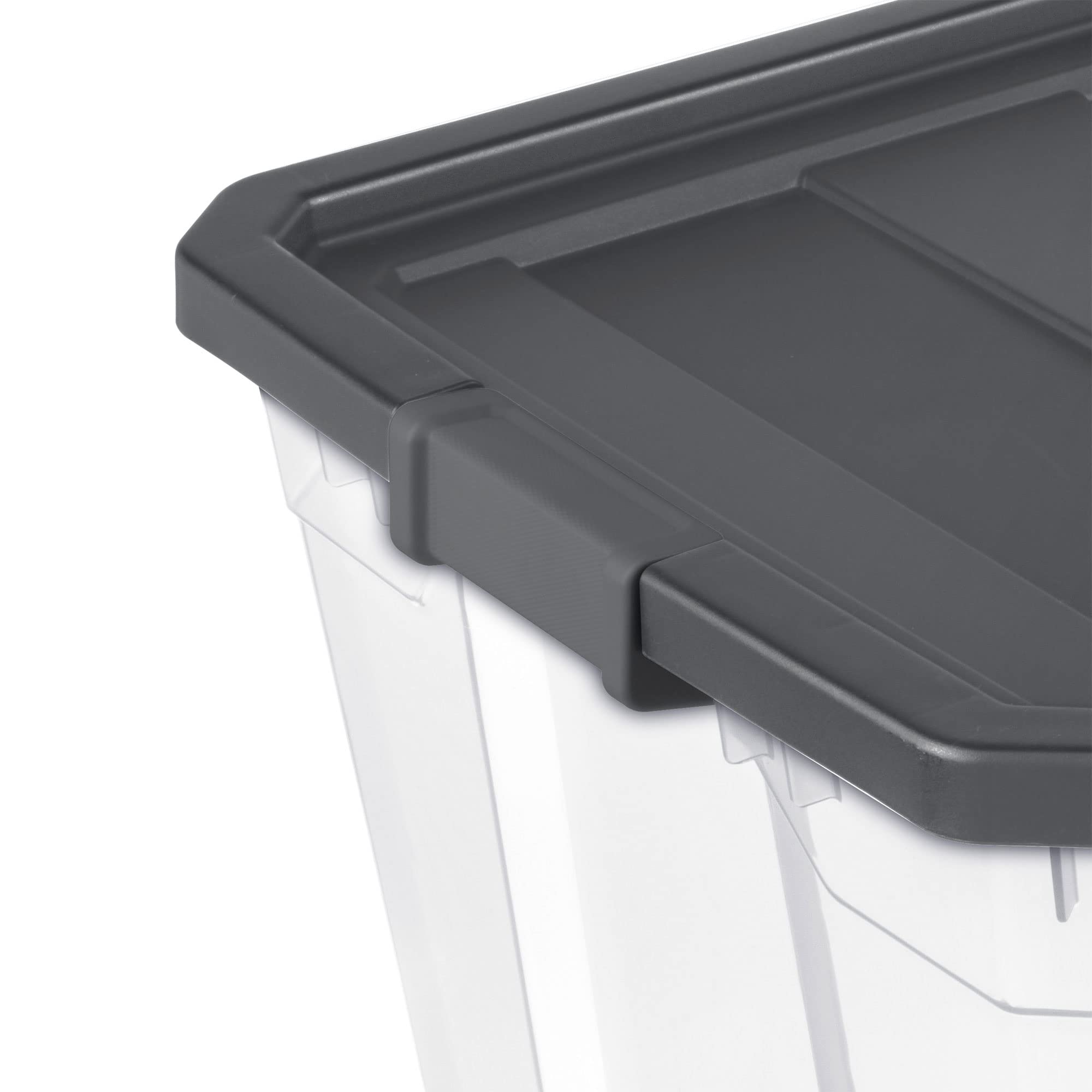 Sterilite 200 Quart Plastic Stacker Box, Lidded Storage Bin Container For Home And Garage Organizing, Shoes, Tools, Clear Base &