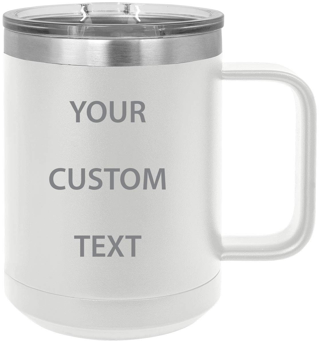 Personalized Add Your Custom Text Insulated 15-Ounce Stainless Steel Travel Tumbler Drinking Car Coffee Mug, Handle, Slider Lid