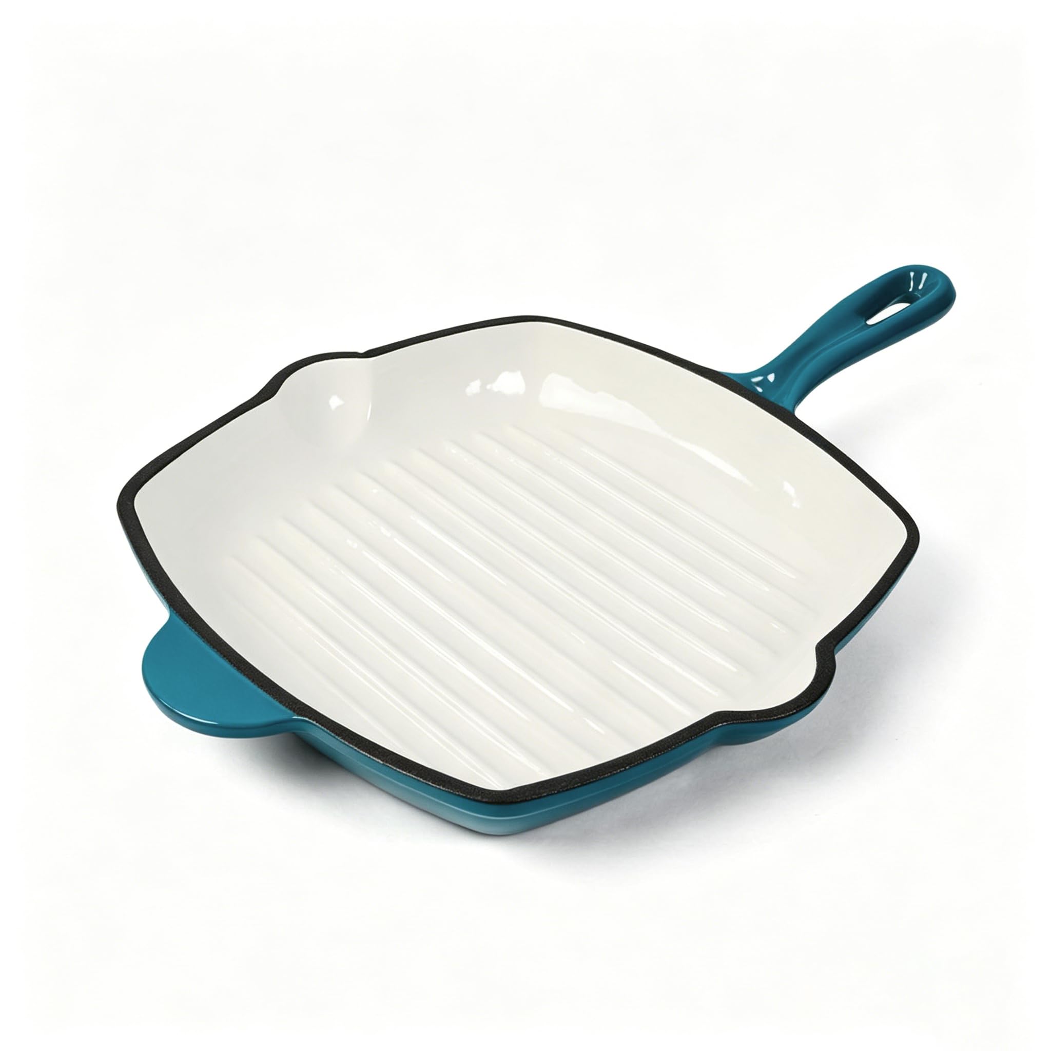 Maldira Enameled Cast Iron Steak Grill Pan, Nonstick Square Grilling Pan, Frying Pan (Peacock Blue, 9.5 inch)