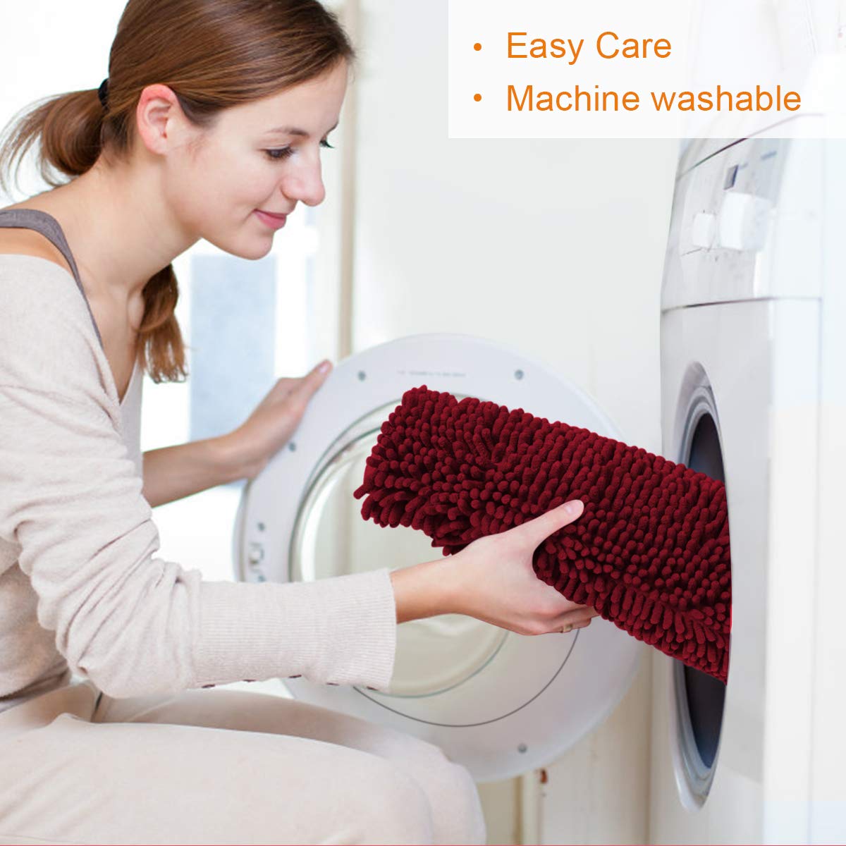 BYSURE Burgundy Bathroom Rugs Sets 3 Piece Non Slip Extra Absorbent Plush Chenille Soft Washable Bath Rugs and Mats Set