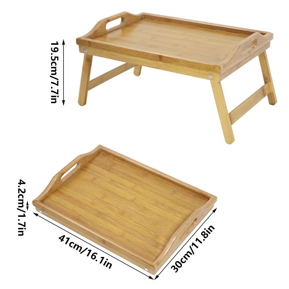Kktoner Bamboo Bed Tray Table With Folding Legs Foldable Serving Portable Laptop Tray Snack Tray Breakfast Tray Bed Table Drawin
