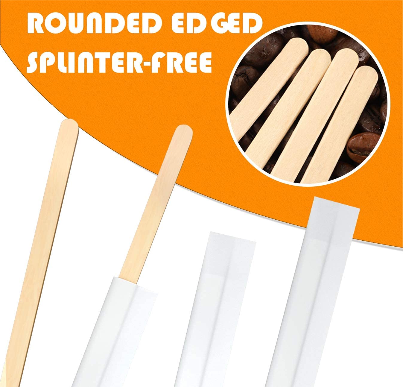 Amkoskr 5  1000Pcs Disposable Wood Coffee Stir Sticks Stirrers Individually Paper Wrapped Coffee Tea Beverage Stirrers Stirrings