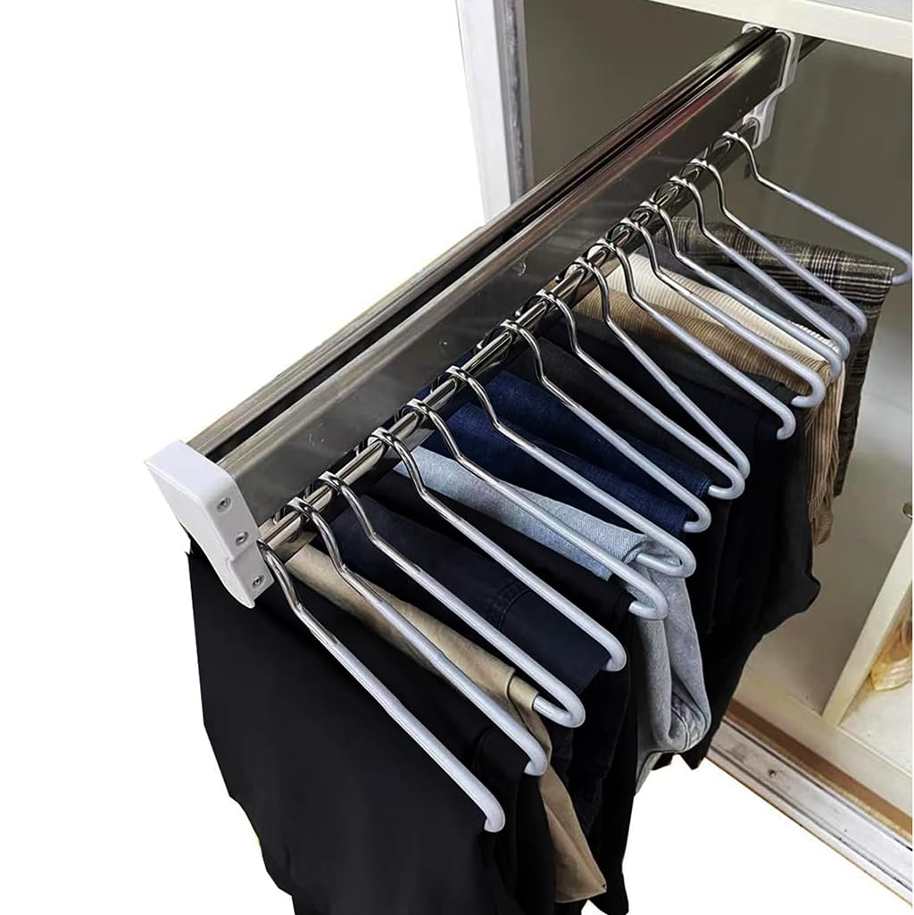 Extendable Clothes Rail With 2 Sliding Track,Pull Out Closet Rod Adjustable 30-80Cm Wardrobe Rail Clothes Rack,Load-Bearing 25Kg