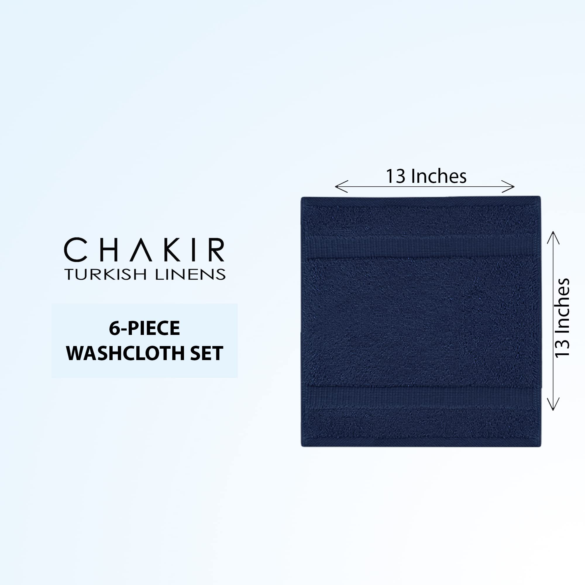 Chakir Turkish Linens 100% Cotton Premium Turkish Towels for Bathroom | 13'' x 13'' (6-Piece Washcloth  Navy)