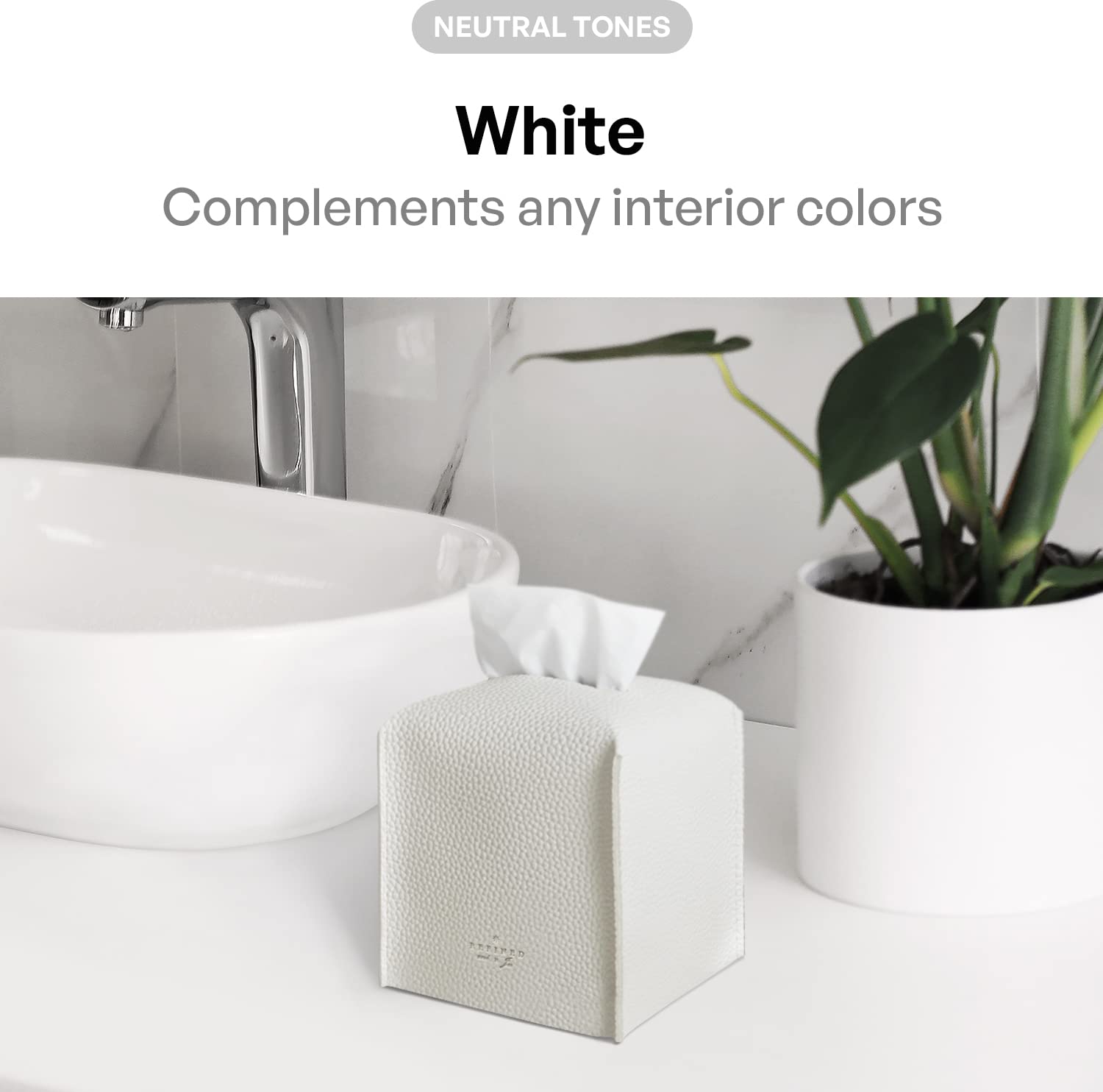 Carrotez Tissue Box Cover, Refined Modern Pu Leather Square Holder - Decorative Holder/Organizer For Bathroom Vanity Countertop,