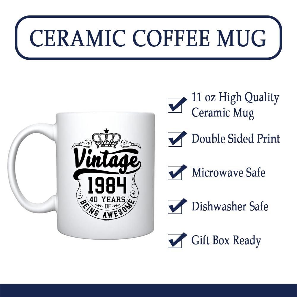 Veracco Crown Vintage 1984 40 Years Of Being Awesome Ceramic Coffee Mug 40th Birthday Gift For Him Her Forty and Fabulous (White