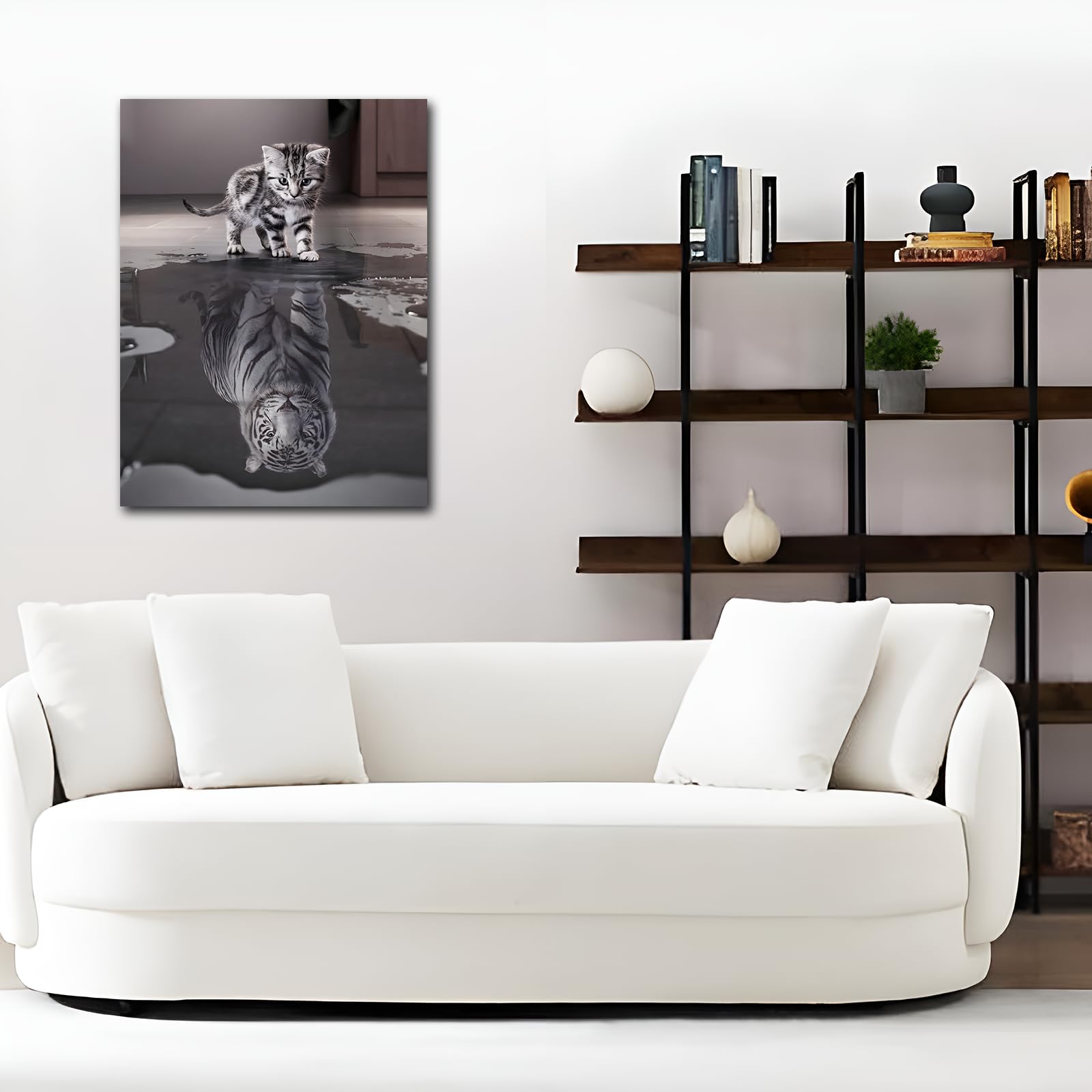 Pangoo Art Cat Wall Art, Mindset Is Everything Wall Art, Cute Canvas Wall Art With Frame, Cat Pictures Wall Decor For Office, Li