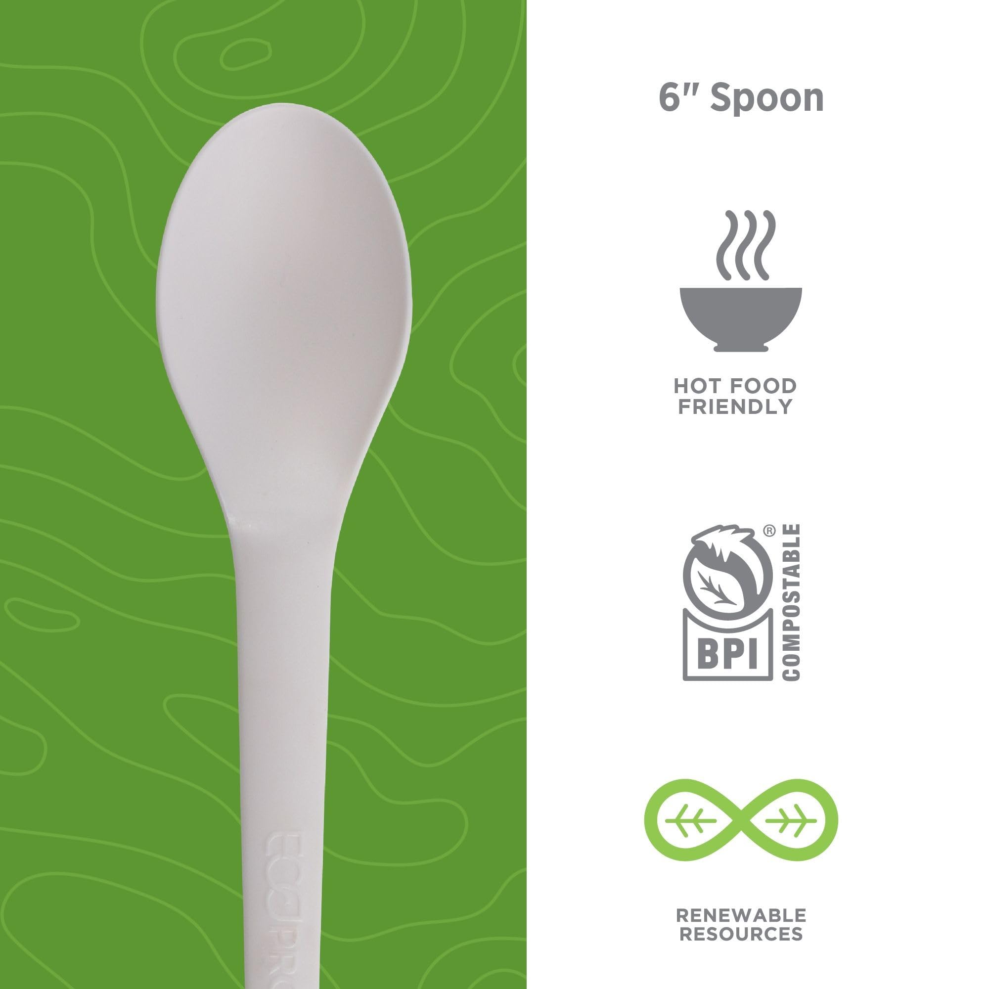 Eco-Products Plantware Disposable Compostable Pla Plastic Utensil Cutlery, 6'' Spoon, White, Case Of 1000