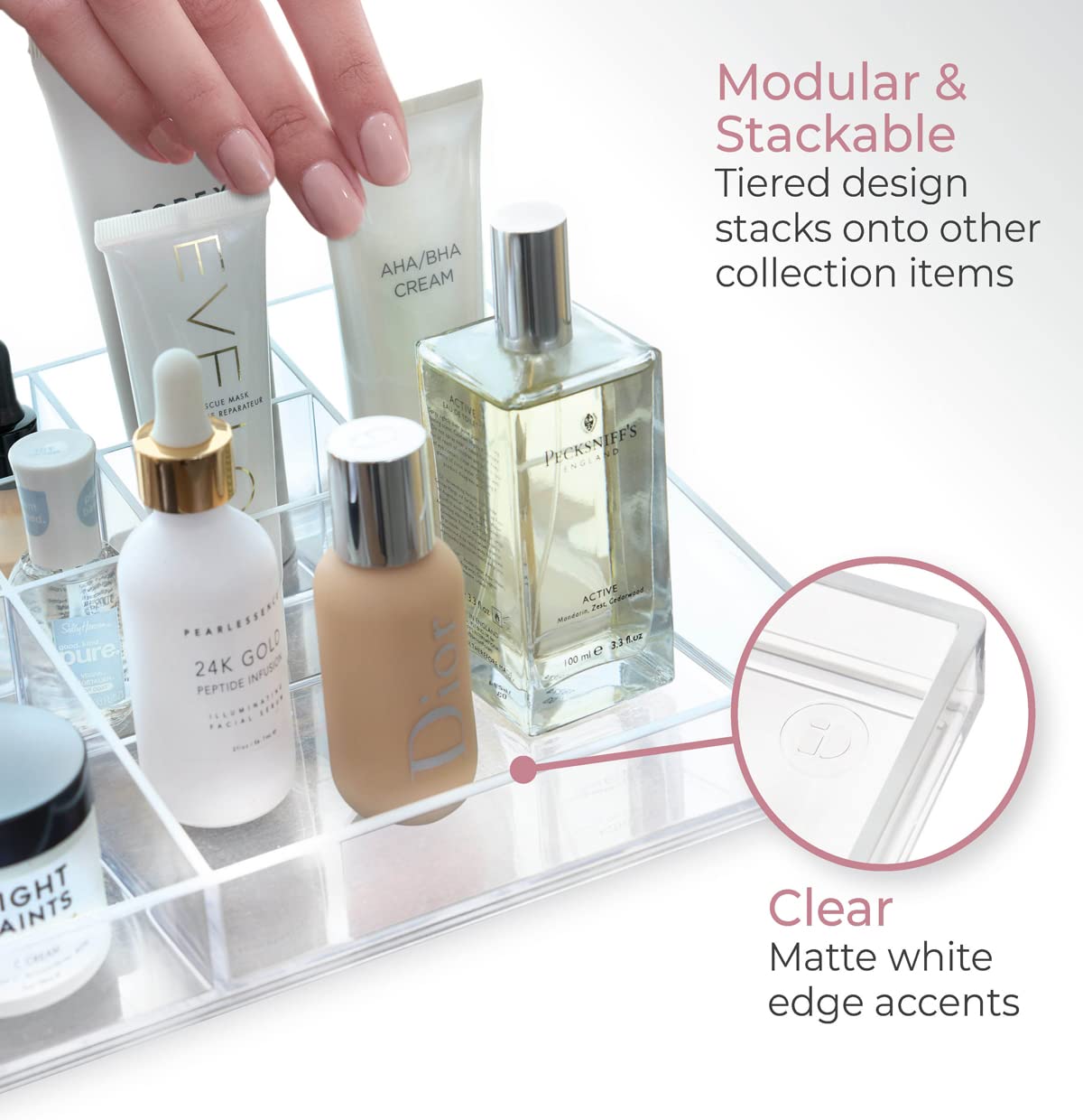 Idesign The Sarah Tanno Collection Plastic Cosmetic Organizer Station, 7-Compartment, Clear