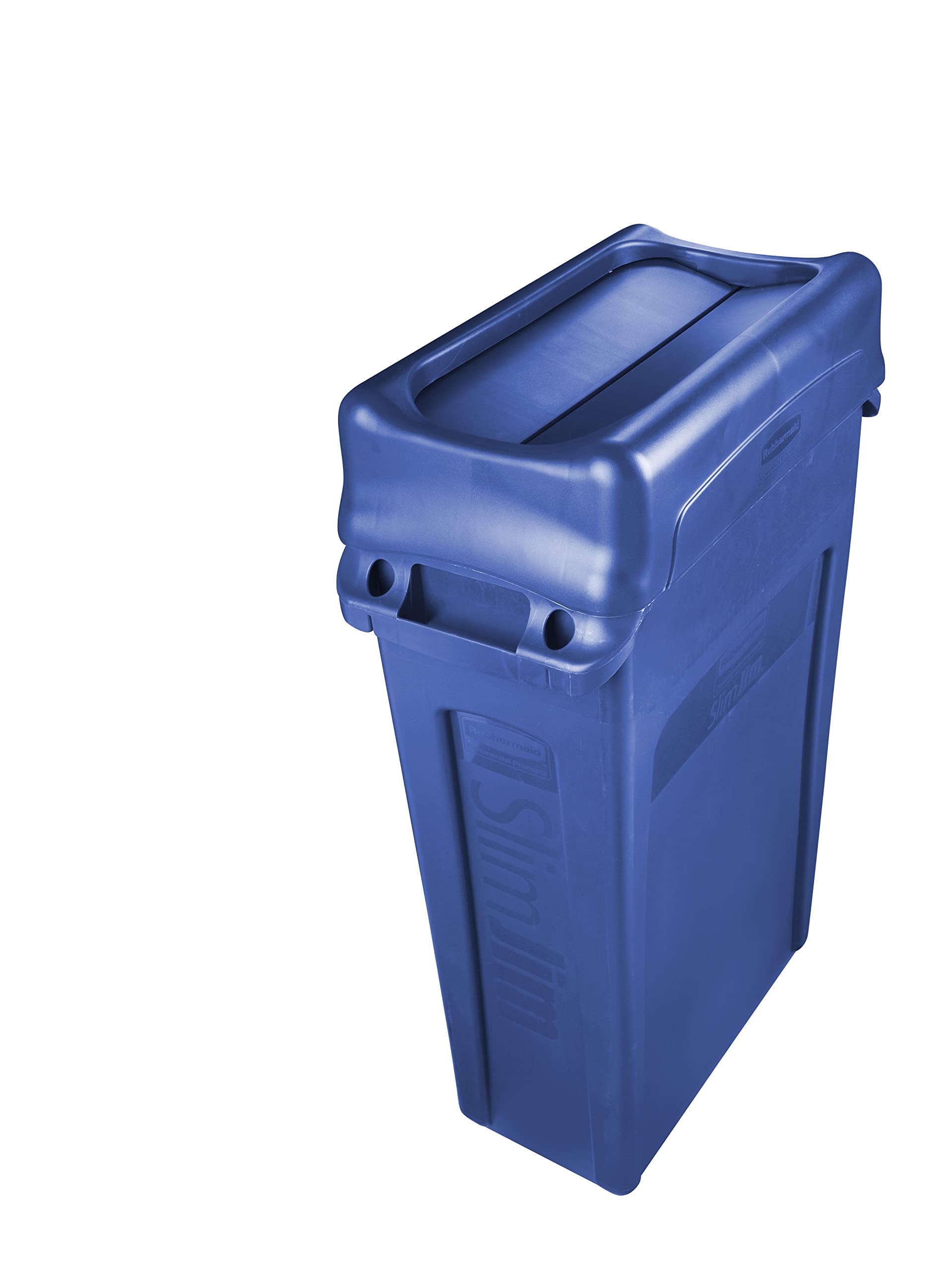 Rubbermaid Commercial Products Slim Jim Trash Can Swing Lid  Blue  Plastic  Compatible with 23 Gallon Slim Jim Containers/Garbage Cans