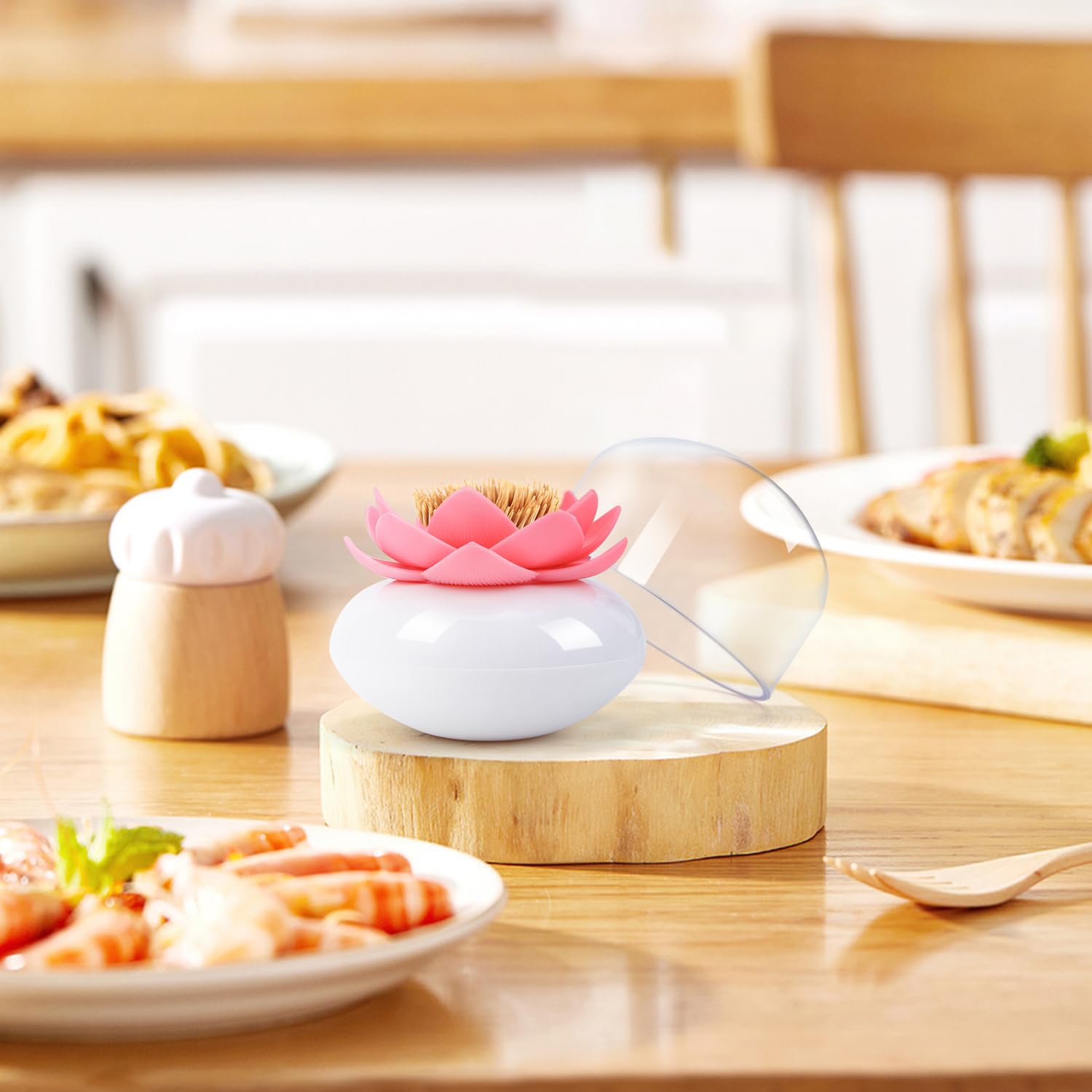 Bloss Lotus Cotton Swab Holder Q-Tip Holder Cotton Bud Swabs Toothpick Organizer Dustproof Holder Home Decor - Pink