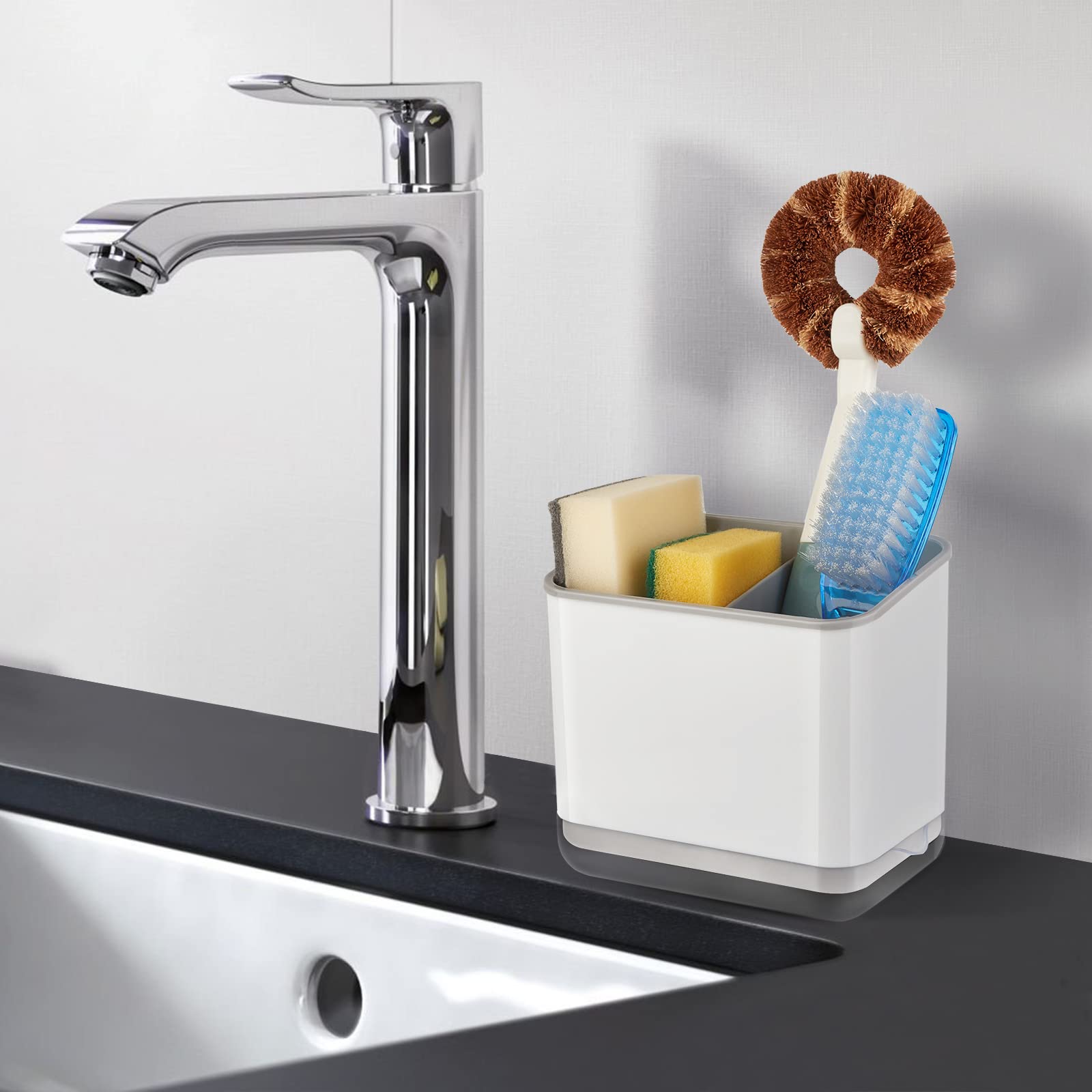 Redcall Kitchen Sink Caddy Organizer Counter,Dish Sponge Holder And Brush Holder With Drip Tray,Plastic Sinkware Caddy,Bathroom