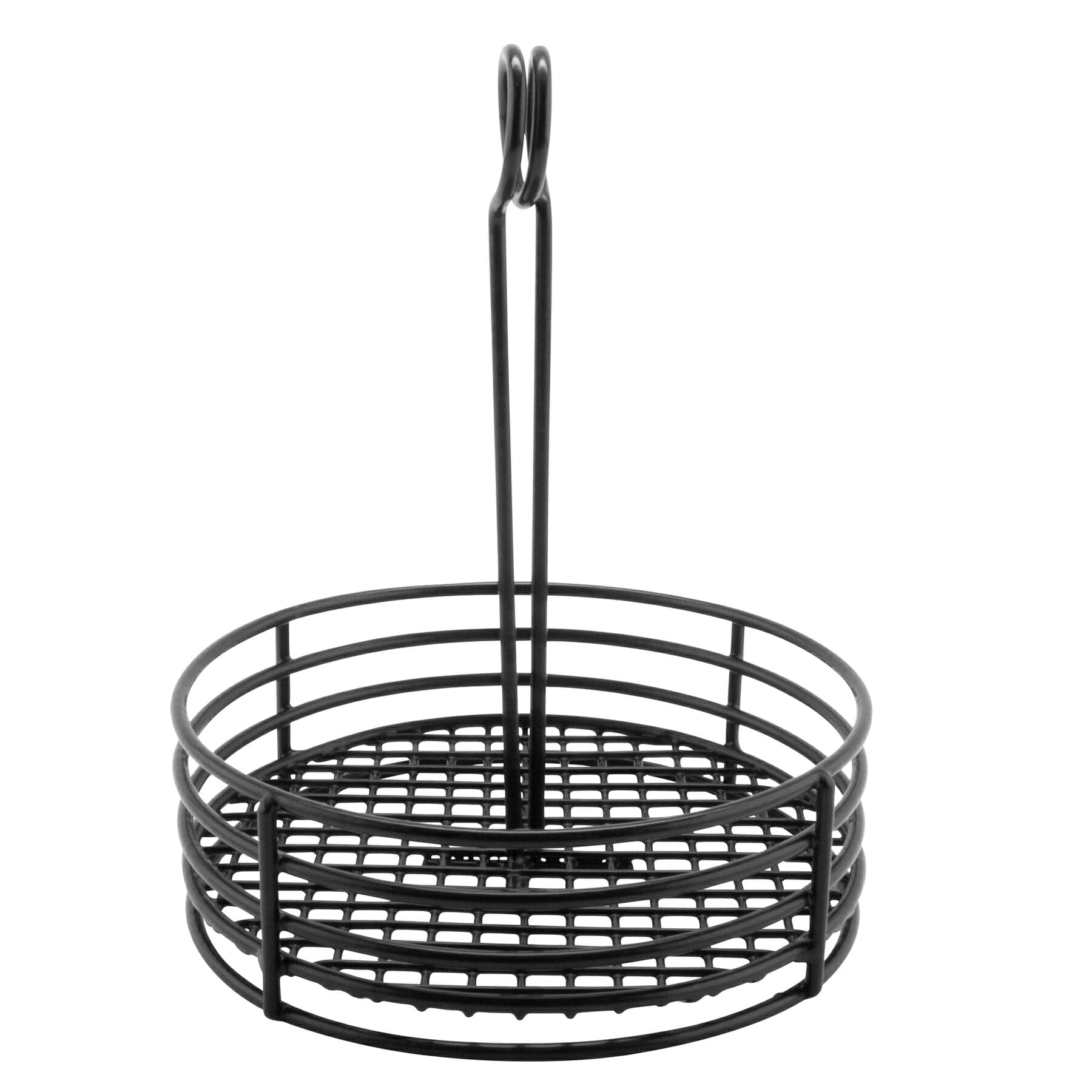 G.E.T. 4-31855 Black Round Stainless Steel Condiment Caddy Iron Polyethylene Coated Table Caddies Collection, 7.5''