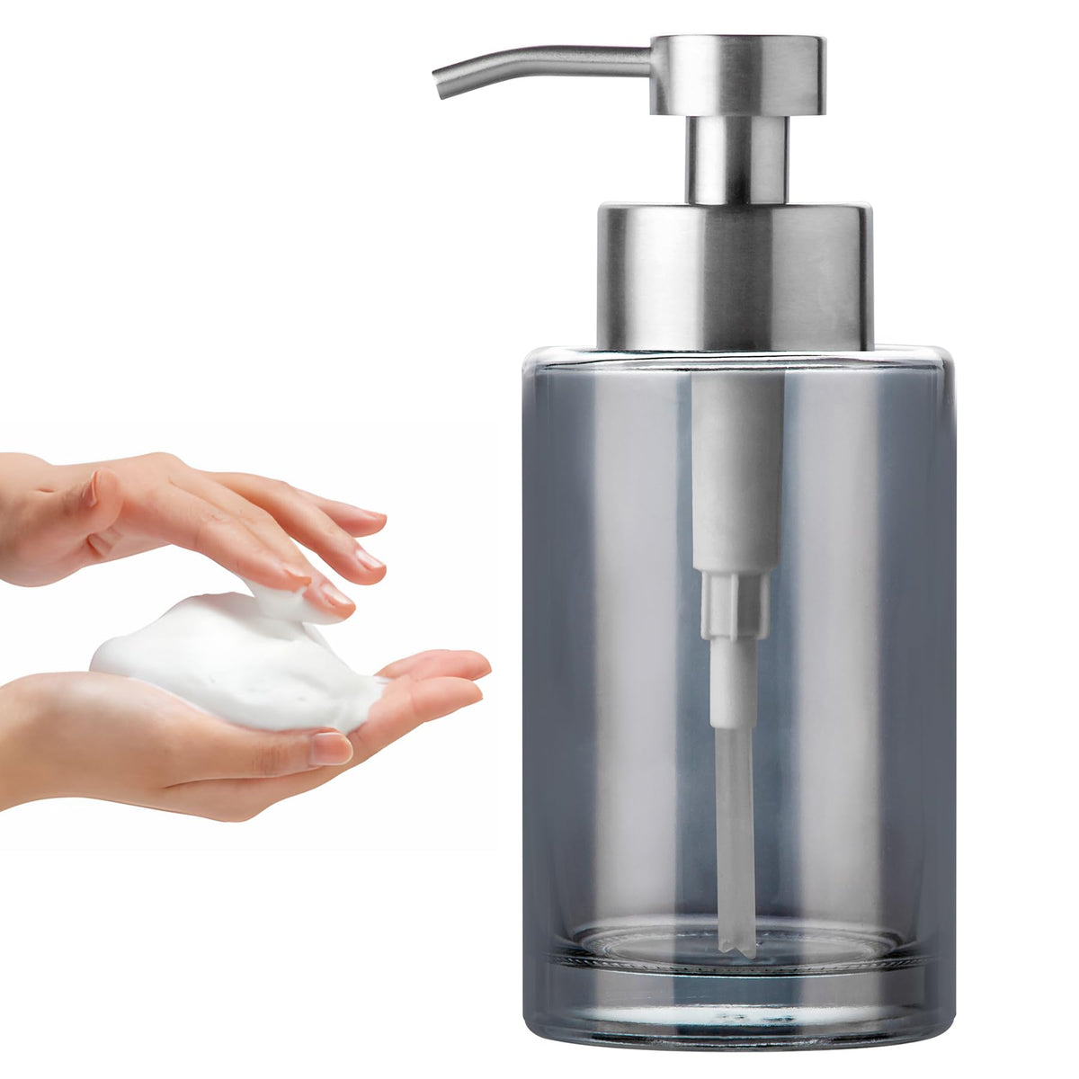 Enra Foaming Soap Dispenser,12Oz Thick Glass Bathroom Soap Dispenser With Stainless Steel Pump,Dish Soap Dispenser,Soap Dispense