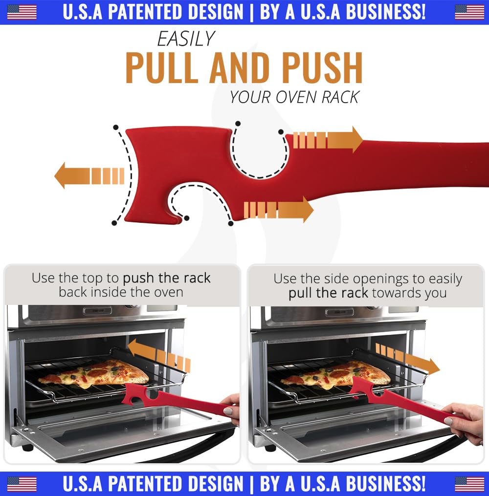 Silicone Oven Rack Push Pull Tool with Longer Handle Ideal for Kitchen Oven  Toaster Oven  Air Fryer  Convection Oven and Small Kitchen Appliances