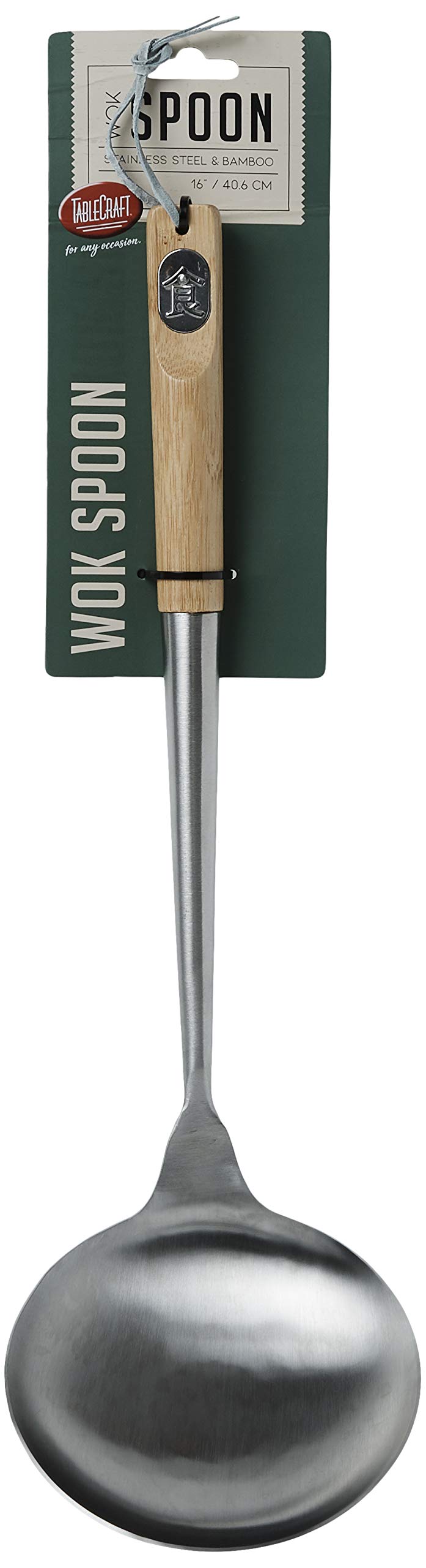 Tablecraft Wok Spoon With Bamboo Handles, 16'', Brown