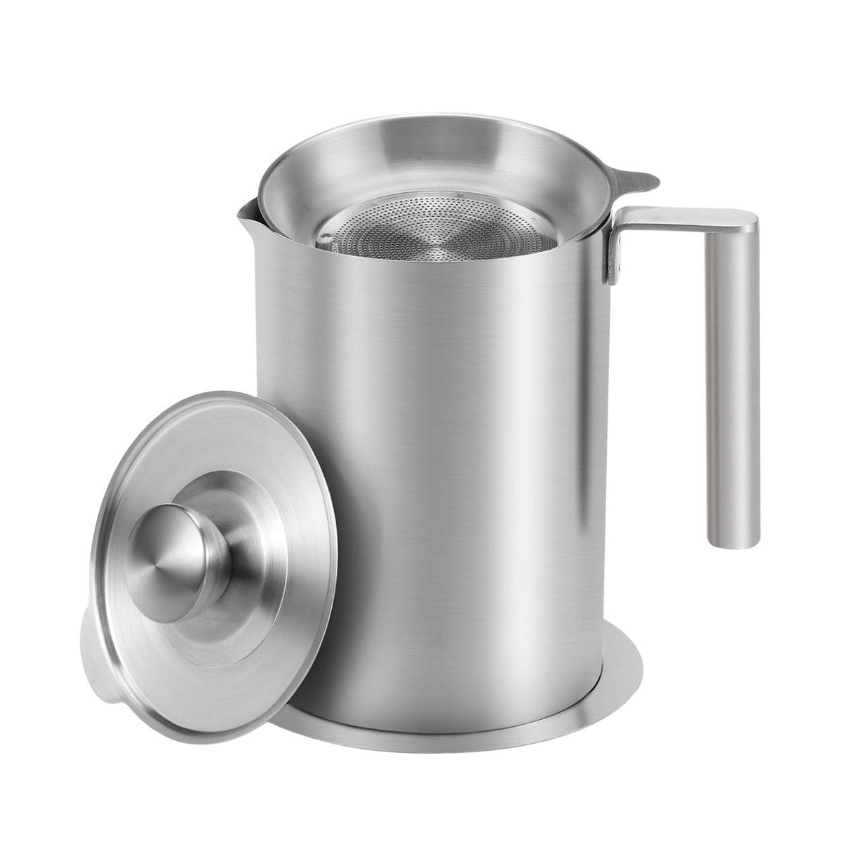 Sumerflos 1.8 L/1.9 Quart Stainless Steel Grease Strainer And Container - Large Oil Storage Pot Grease Keeper With Dust-Proof Li