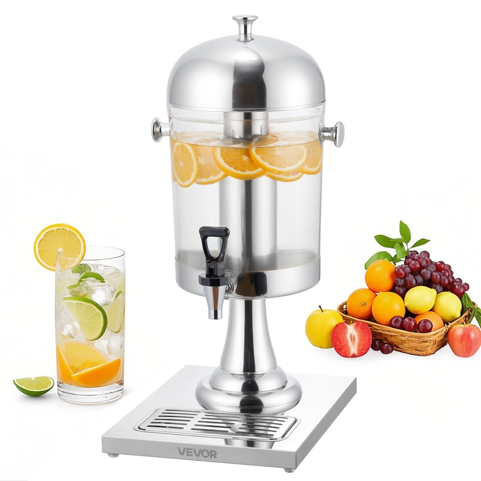 VEVOR Beverage Dispenser, 2.1 Gallon Drink Dispenser for Parties, Stainless Steel + Plastic Juice Dispensers with Spigot Ice Cha