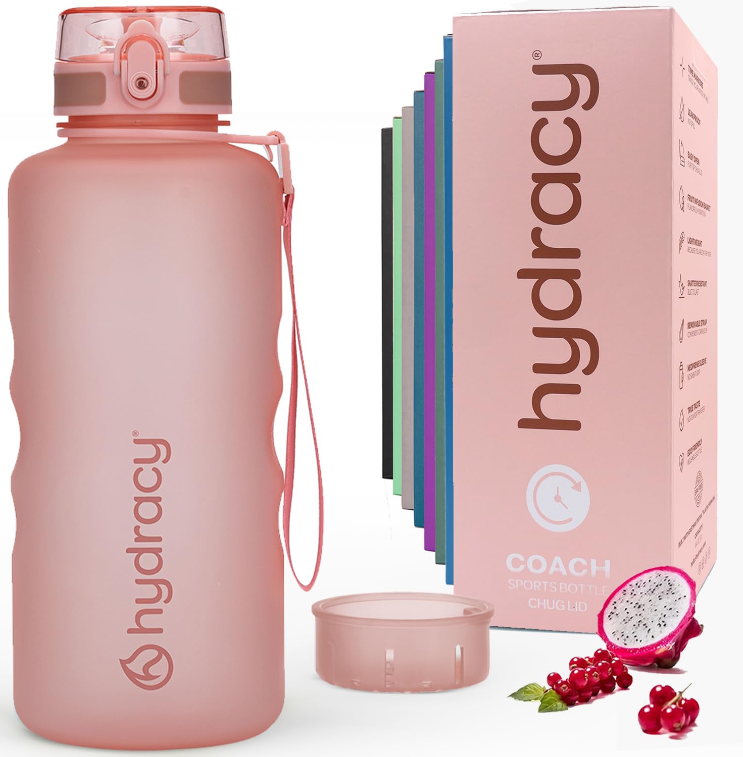 Hydracy Water Bottle with Time Marker Large Half Gallon 64 oz BPA Free Bottle & No Sweat Sleeve -Leak Proof Gym Bottle with Frui