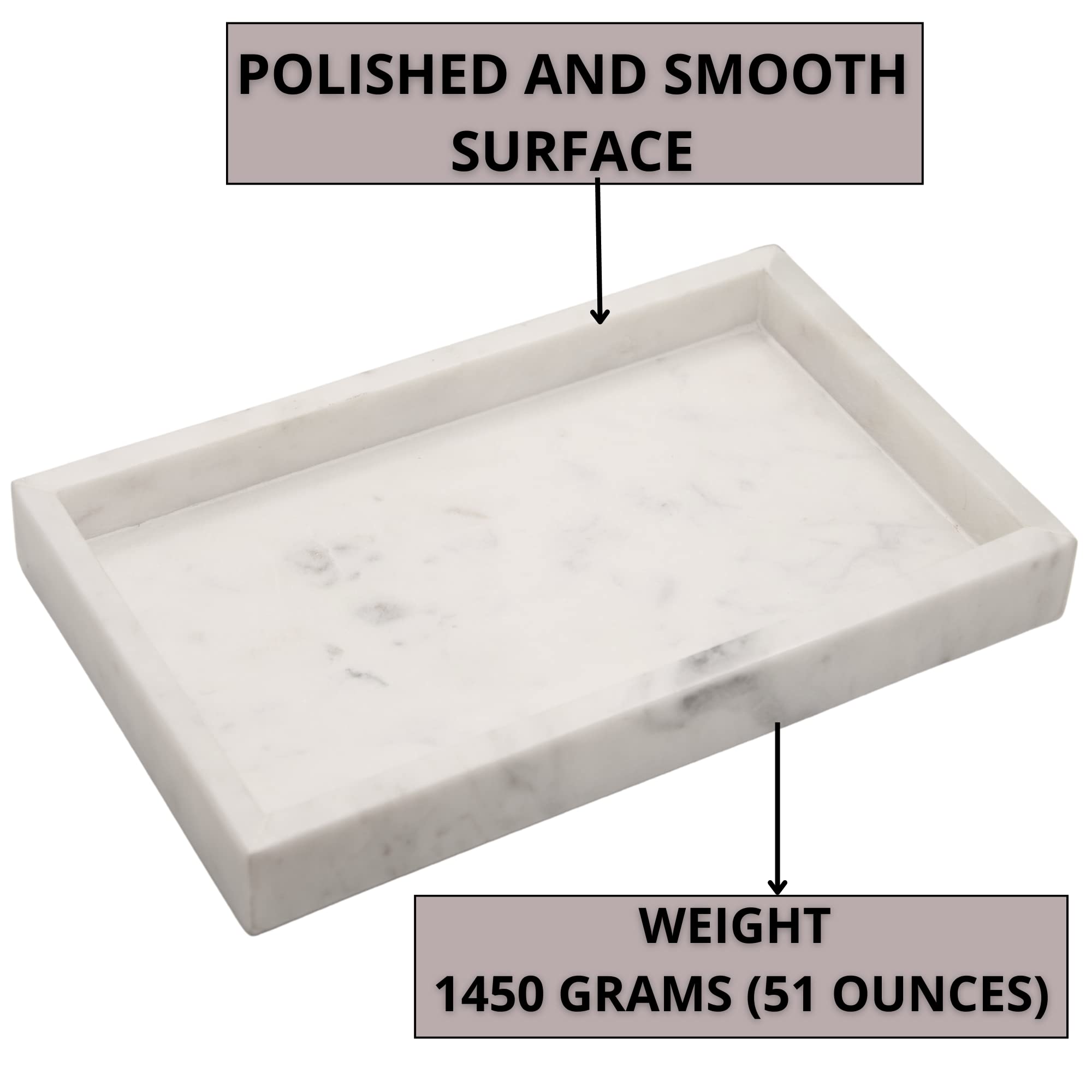 Kc Kullicraft Natural Marble Tray For Desktop | Kitchen | Vanity | Bathroom, Stone Organizer For Coffee Table, Plate, Dresser, N