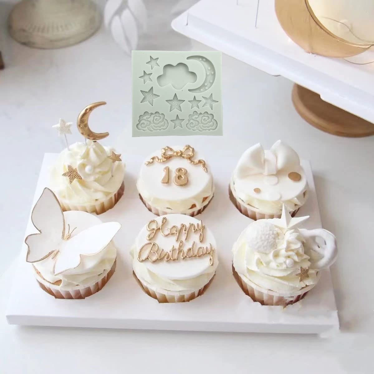 Star Moon Clouds Shaped Silicone Fondant Molds, Candy Chocolate Molds For Diy Cake Fondant Cookie Pudding Gum Paste Cupcake Cake