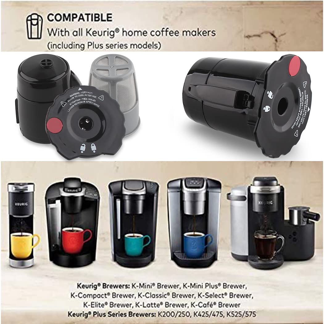 Veterger Reusable Coffee Filter for Keurig K-Cup K300/350/375 K400/450/475, Black