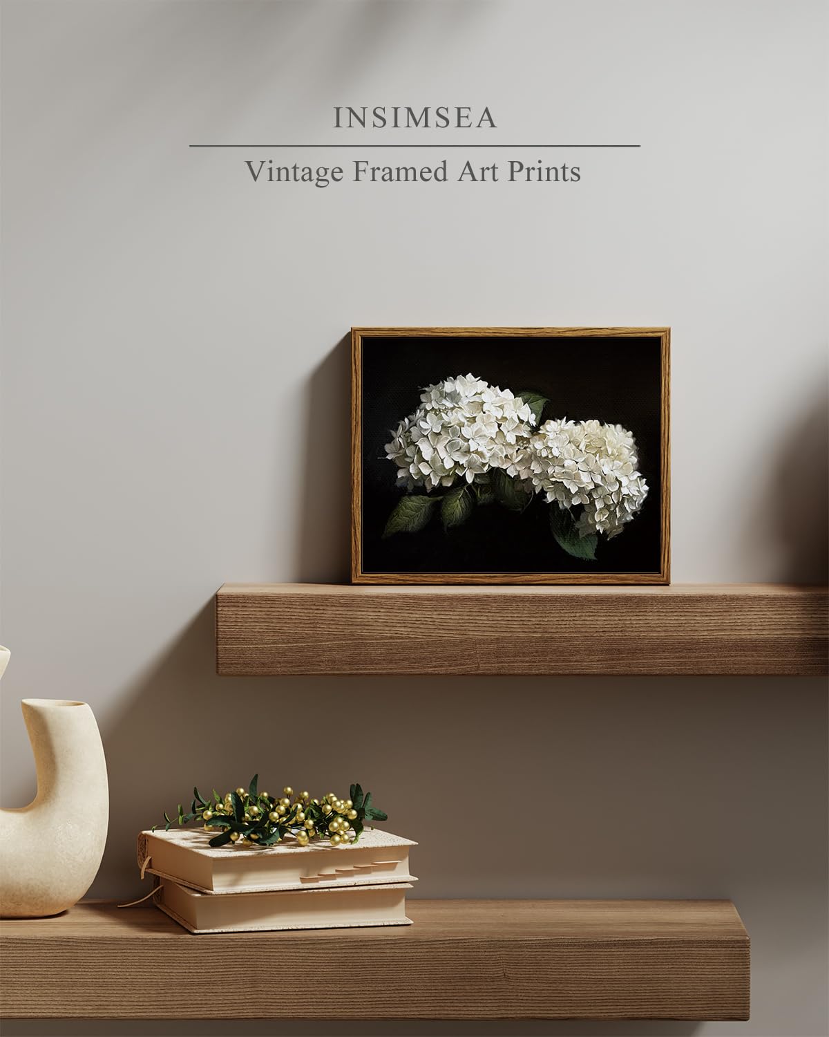 Insimsea Framed Canvas Prints Art Vintage Decor, Flower Moody Hydrangea Still Life Painting Room Decor Aesthetic, Farmhouse Art,