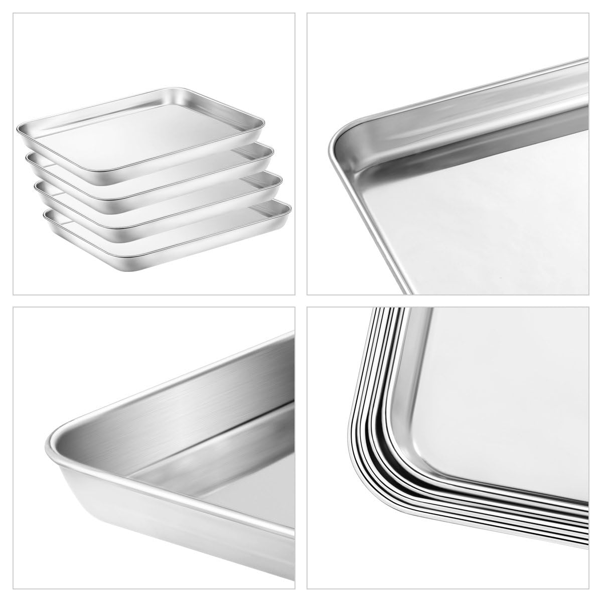 Baking & Cookie Sheets Set Of 4, Yododo Stainless Steel Compact Toaster Oven Pan Tray Ovenware Professional, Size 10.23 X 8.26 X