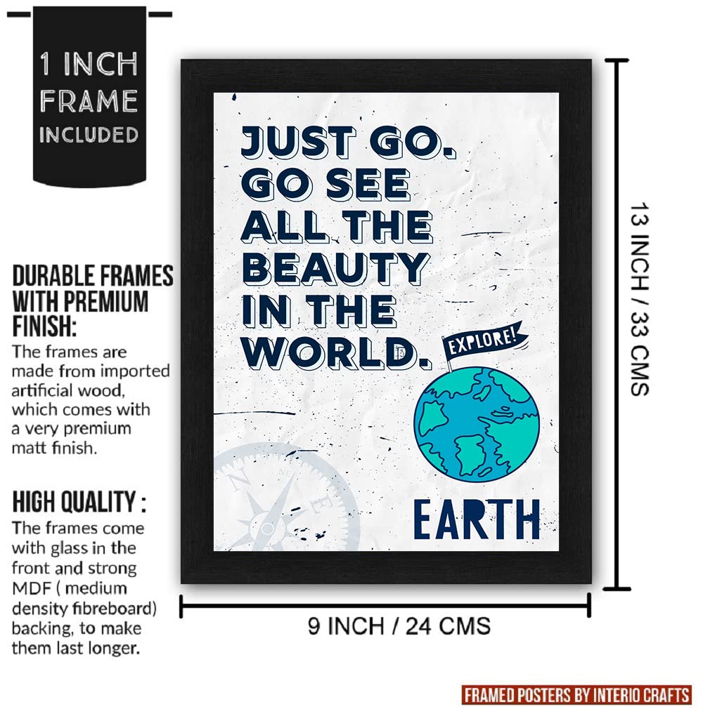 Interio Crafts Just Go Motivational Quote Framed Poster for Home Decor, Inspirational Travel Decor,Black (Frame Size :13X10 Inch