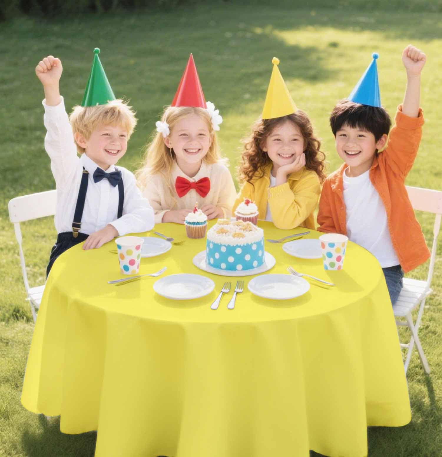 SietDESEO 2 Pack Yellow Tablecloth Round 84 x 84 Plastic Table Cover Waterproof Yellow Table Cloth Disposable for Wedding Birthd