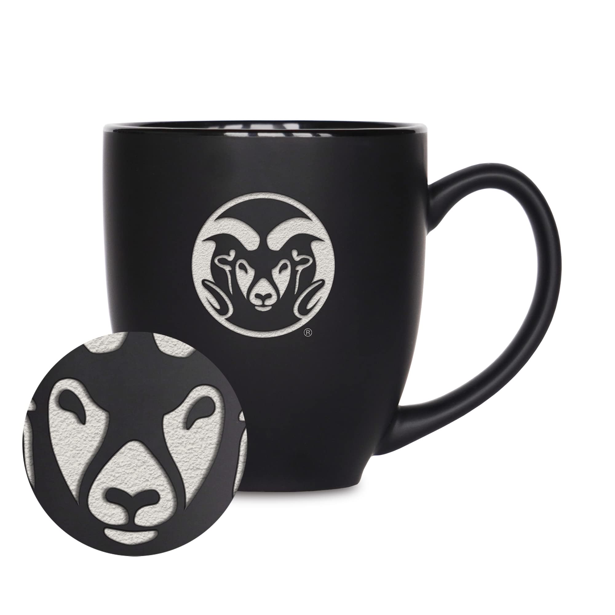 Rico Industries NCAA Colorado State Rams Main 15oz Laser Engraved Matte Black Ceramic Bistro Mug - For Hot or Cold Drinks