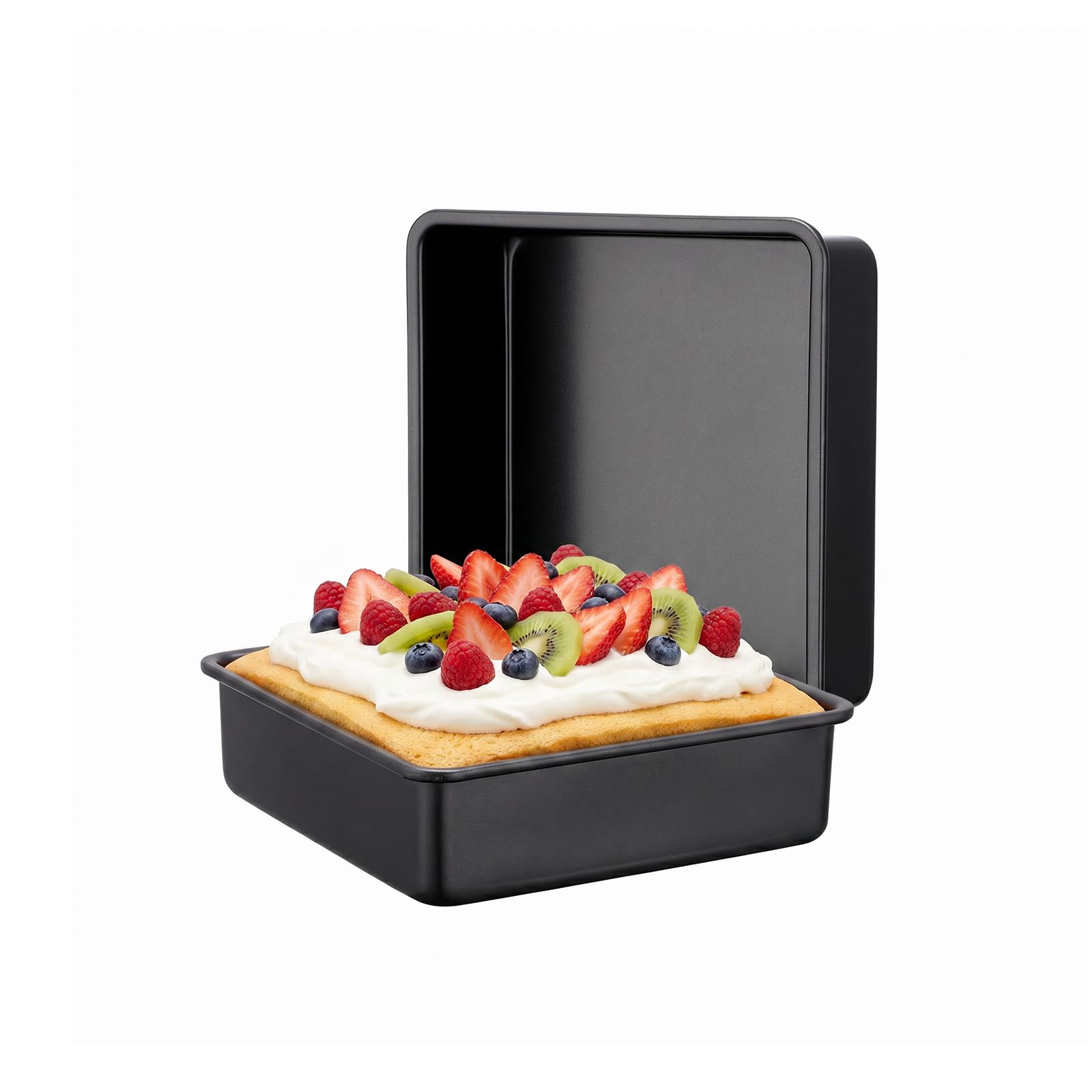 Beasea 6in Square Cake Pans Set of 2, 6.3x6.3x2 Inch Mini Small Square Baking Cake Pans, Black Carbon Steel Heavy Duty Nonstick 
