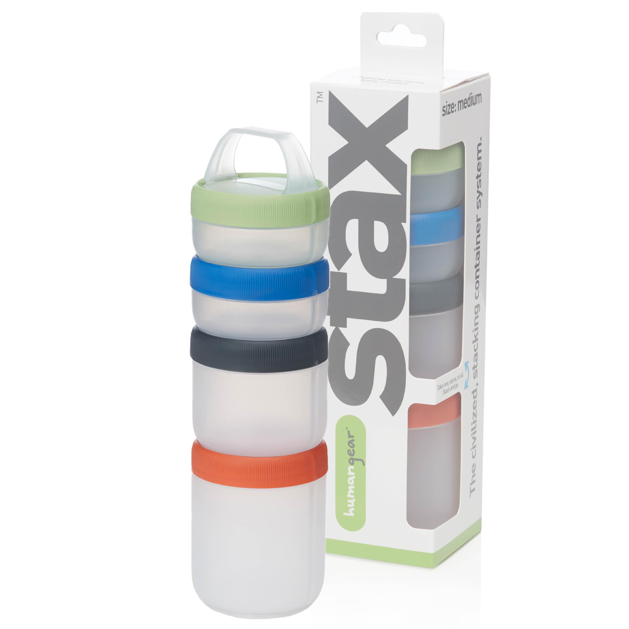 humangear STAX, Stackable Snack Containers - 4-Piece Leak-Proof Snack Travel System - FDA-Food Safe, BPA/PC/Phthalate-Free - Sta