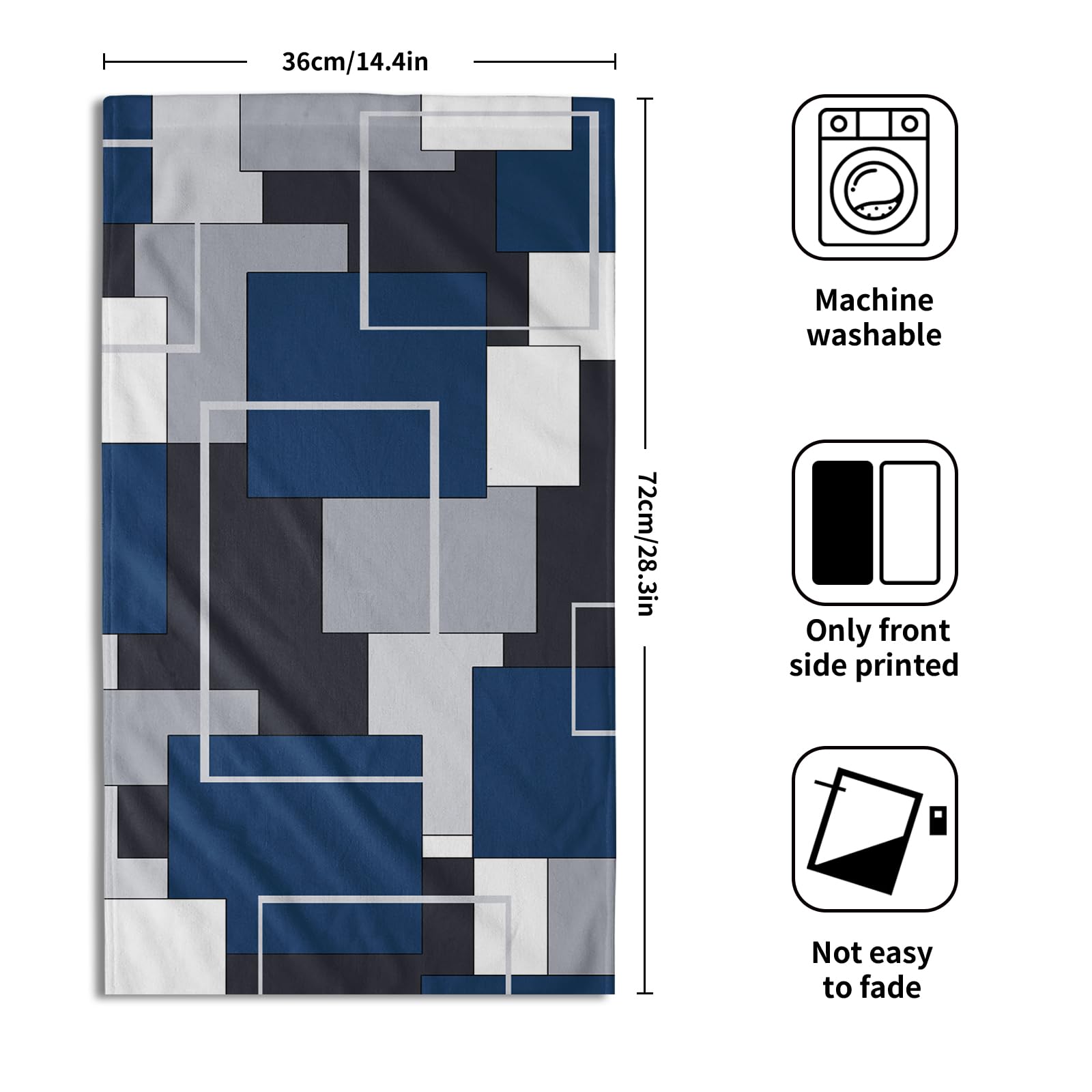 Navy Blue Geometric Hand Towels For Bathroom Set Of 2 Navy Blue Black Modern Decorative Hand Towels For Bathroom Microfiber Abst