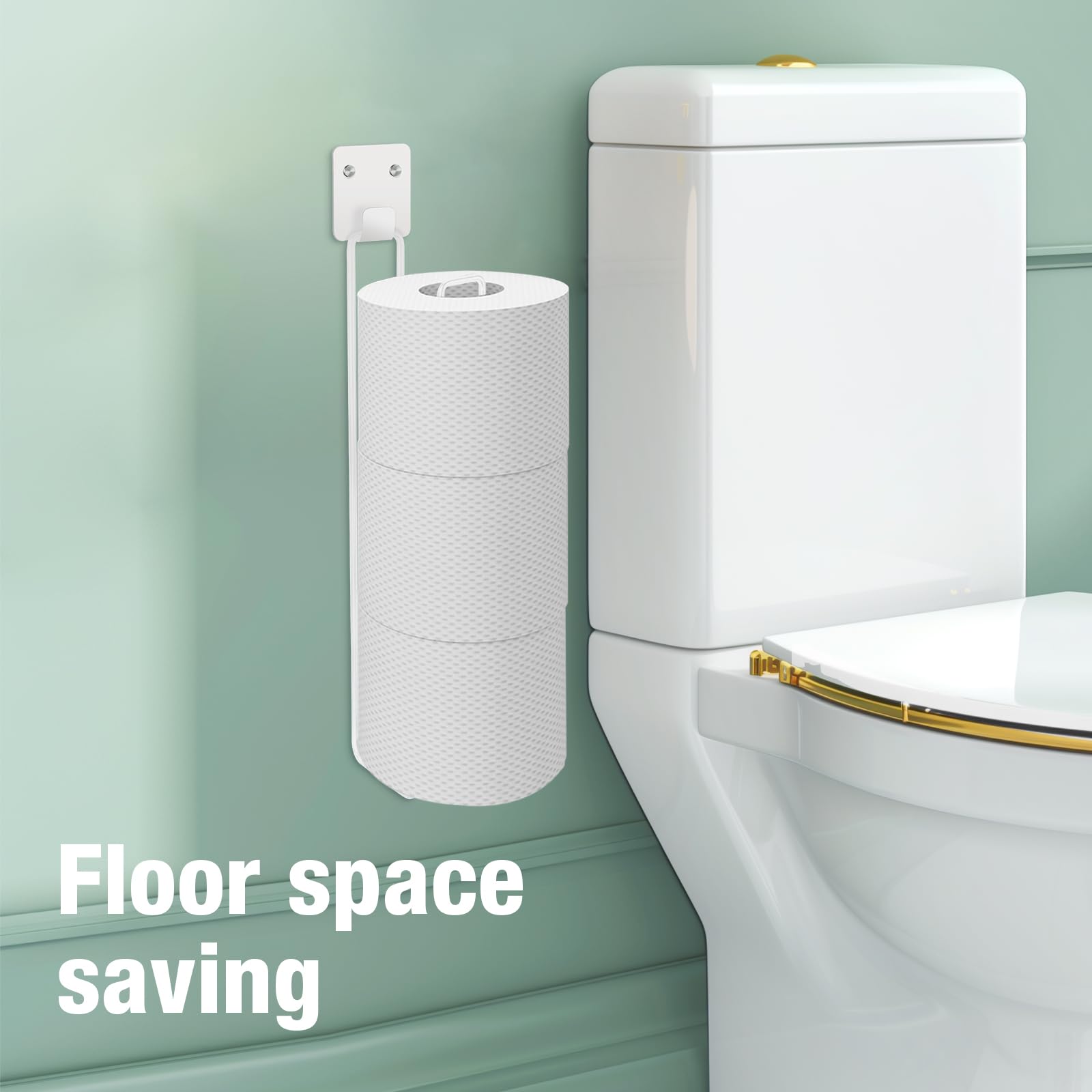 Tokokimo Toilet Paper Holder Wall Mount, Extra Self Adhesive Toilet Paper Storage For 3 Roll Tissue, Over The Tank Toilet Paper