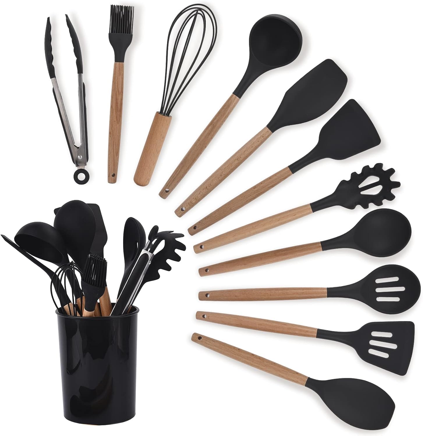 Zoxito Silicone Wooden Spatula With Stand Set For NonStick Pans Heat Resistant Durable Flexible Cookware Bpa Free & Odourless K