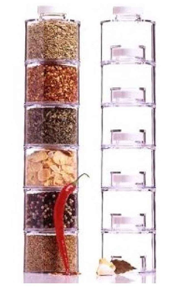 Citaaz Spice Rack Organizer, 6 Bottle Stackable Plastic Tiered Shelf Countertop Refillable Sugar Salt Spice Storage Spice Organi