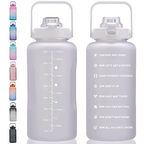 ST-YIBEN 100oz Large Motivational Water Bottle with Time Marker Leakproof & BPA Free 3 Liter Big Gallon Water Bottle with Straw & Handle Tritan Frosted Water Jug for Women Men to Fitness Gym Sports