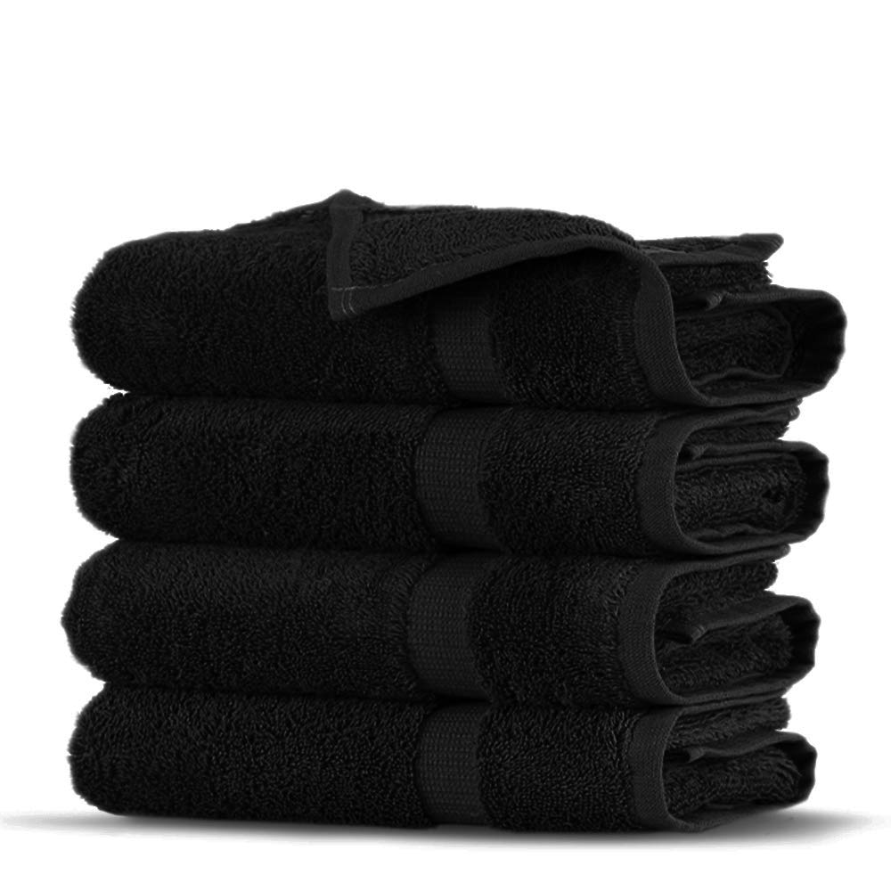 Towel Bazaar Premium Turkish Cotton Super Soft And Absorbent Towels (4-Piece Washcloth, Black)