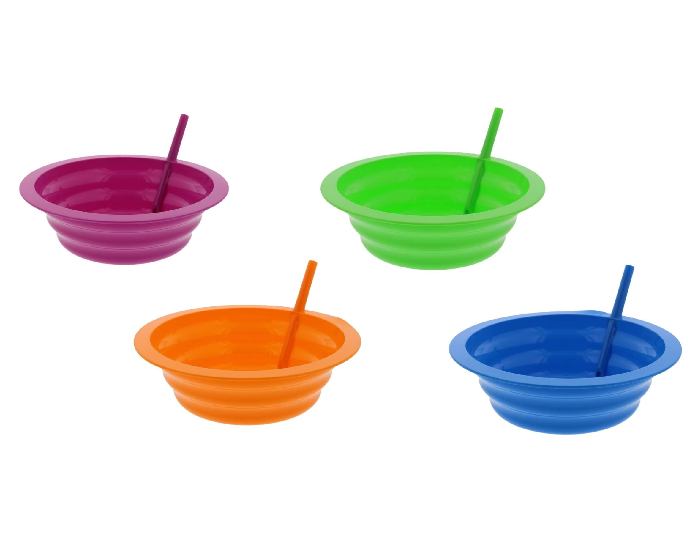 Arrow Home Products Sip-A-Bowl Set, 22Oz, 4Pk - Bpa Free Straw Bowls For Kids To Sip Up Every Drop Without The Mess - Made In Th