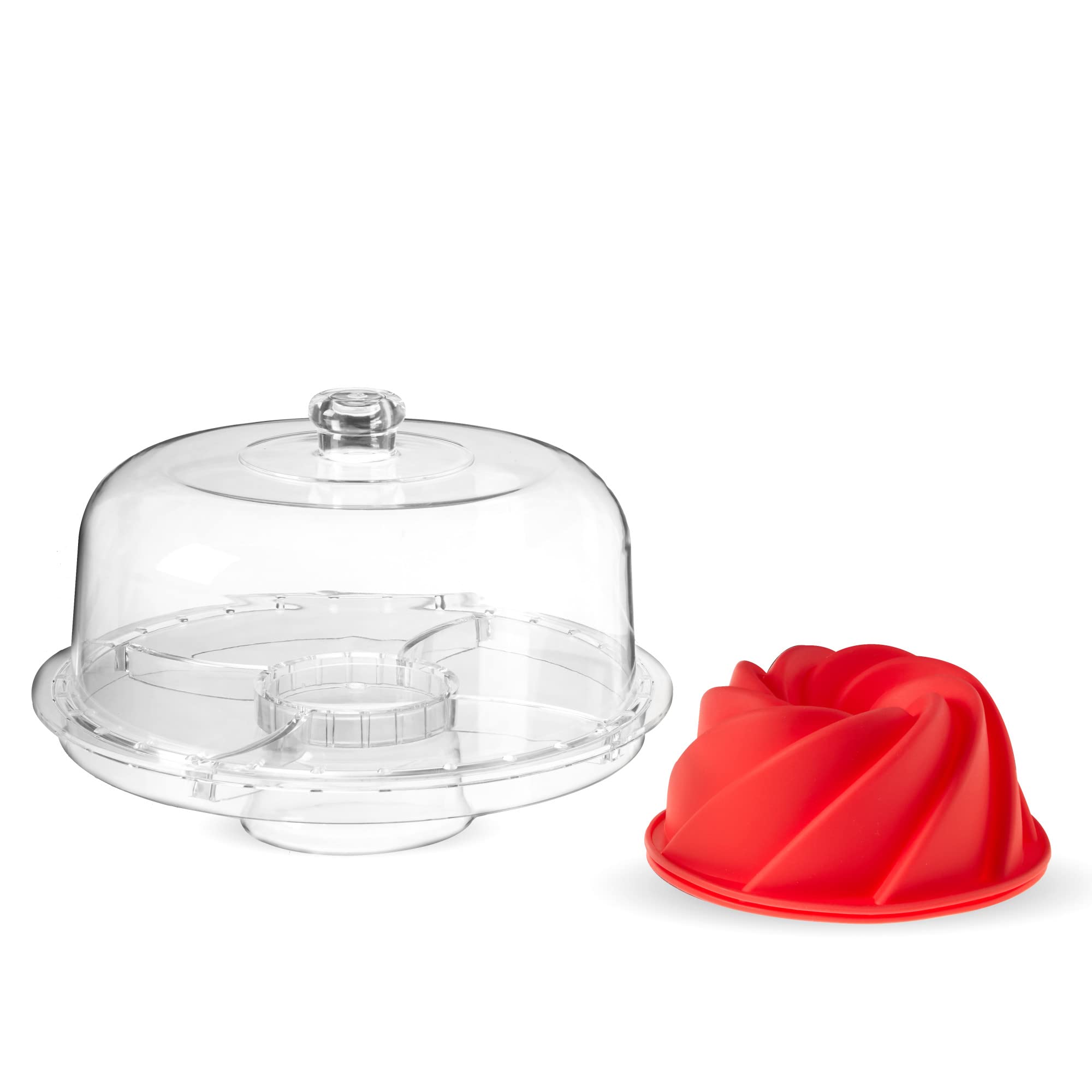 Twine Multi-Functional Acrylic Server with Bundt Cake Mold, Dessert Serving Platter Set, Cake Pan, Cake Stand, Clear Acrylic, Si