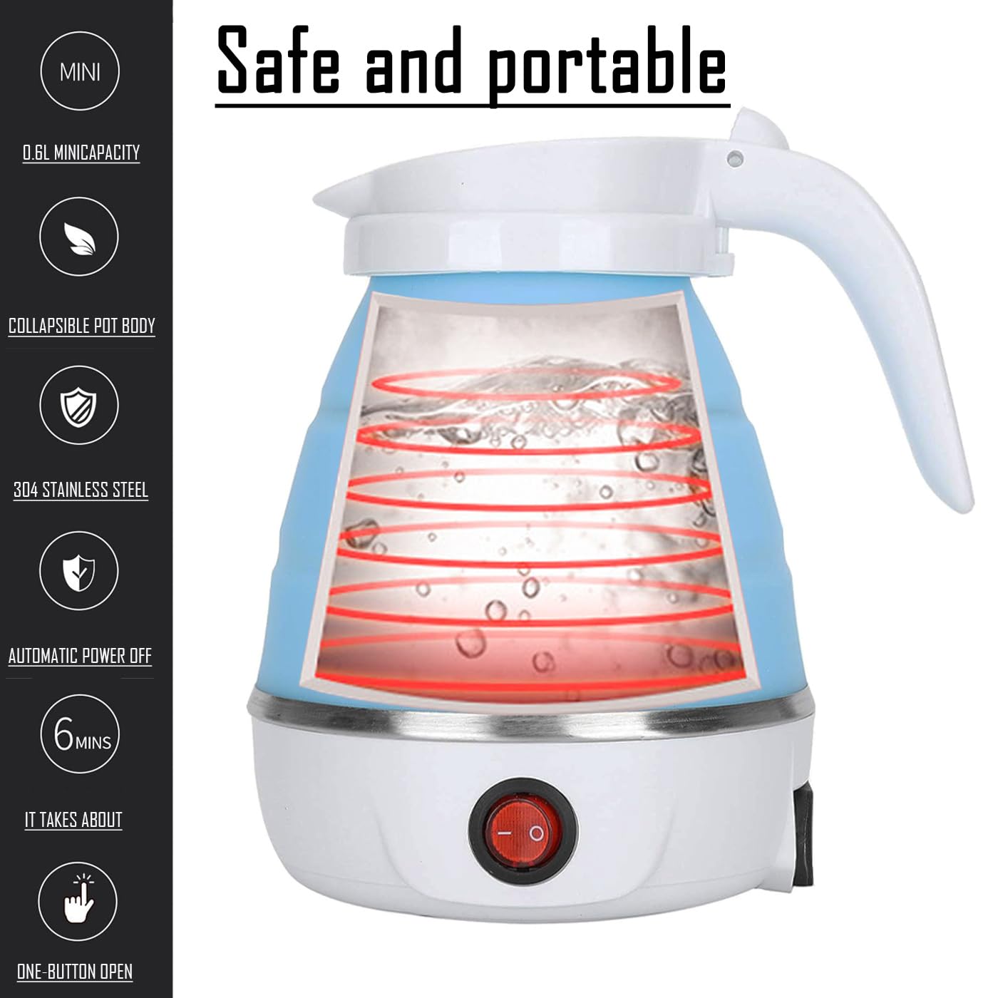 Travel Kettle Electric Small Foldable Portable Kettle,Silicone Collapsible Heating Water Boiler Tea Pot For Camping,Easy For Sto