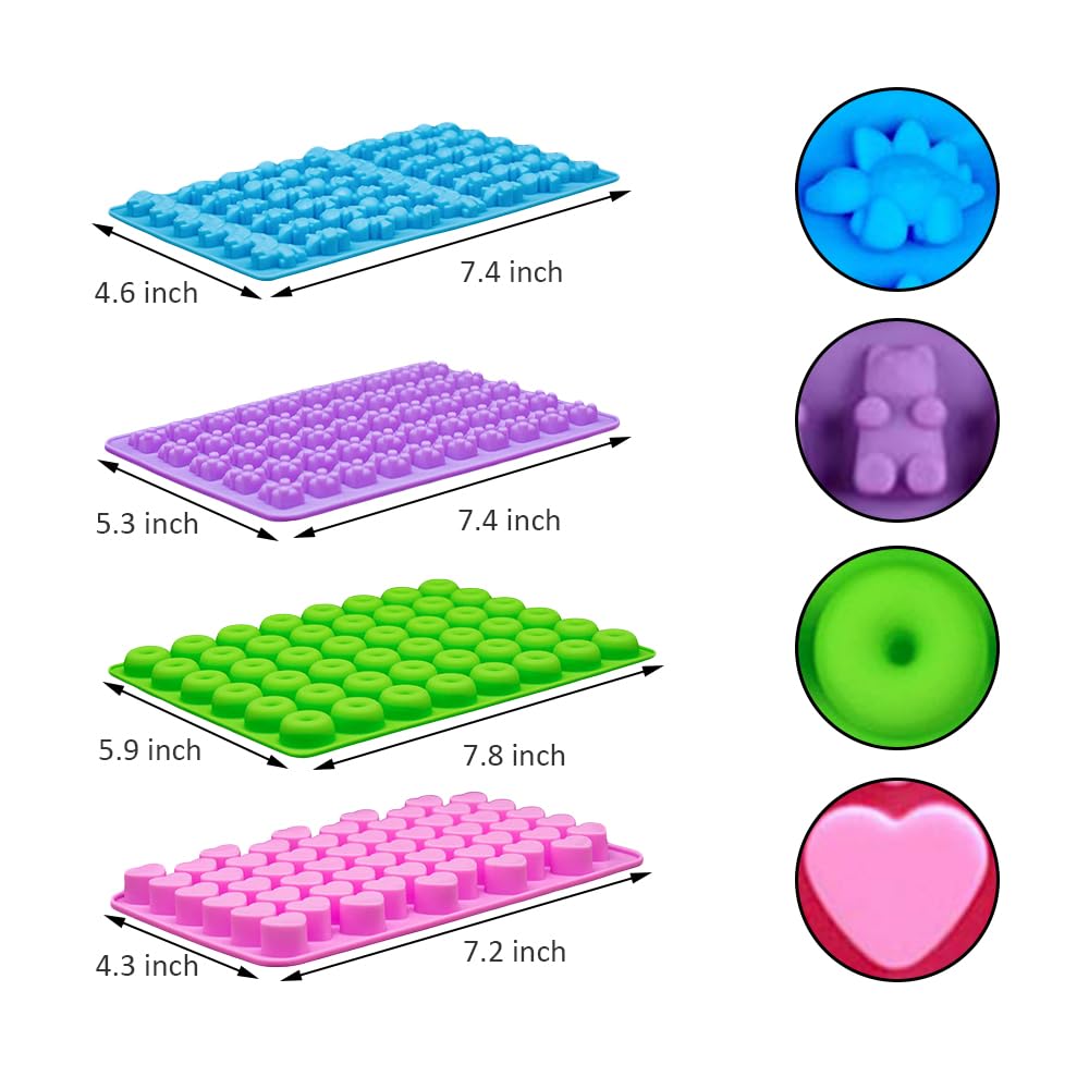 Pharamat Silicone Gummy Molds Set Of 4, Candy Molds With 2 Droppers For Convenient Filling, Chocolate Molds Set Includes Dinosau