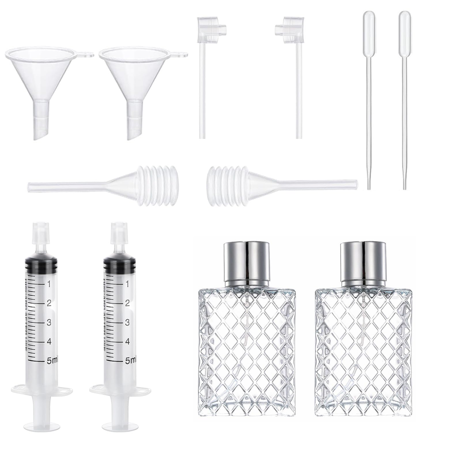 Punhung 2 Pack Refillable Glass Spray Perfume Bottles 50ml / 1.7 oz Cosmetic Fine Mist Atomizer Bottle Empty Portable Clear Glas