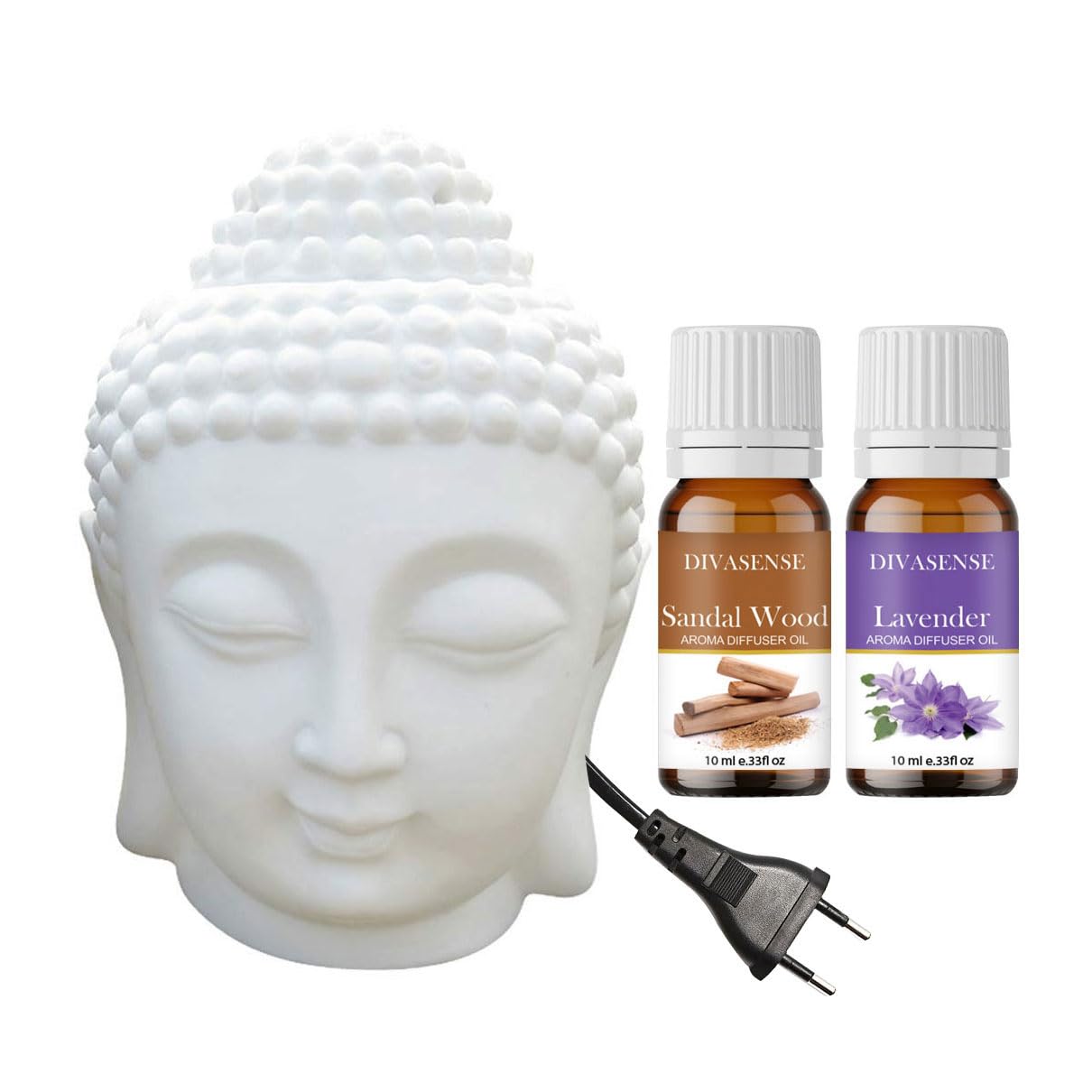 Ceramic Electric Buddha Aroma Diffuser Night Lamp Light With Sandalwood, Lavender Aroma Oil 10Ml