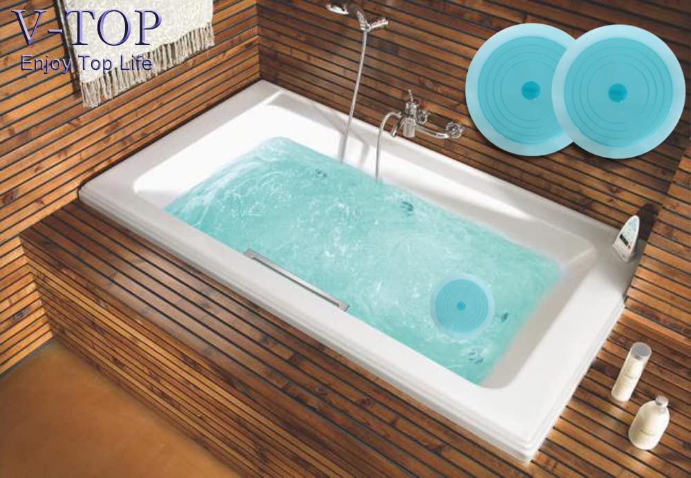 V-TOP Silicone Drain Plug Stopper - 6" Flat Suction Cover - 2 Pack - Blue Transparent for Kitchen, Bathroom & Laundry