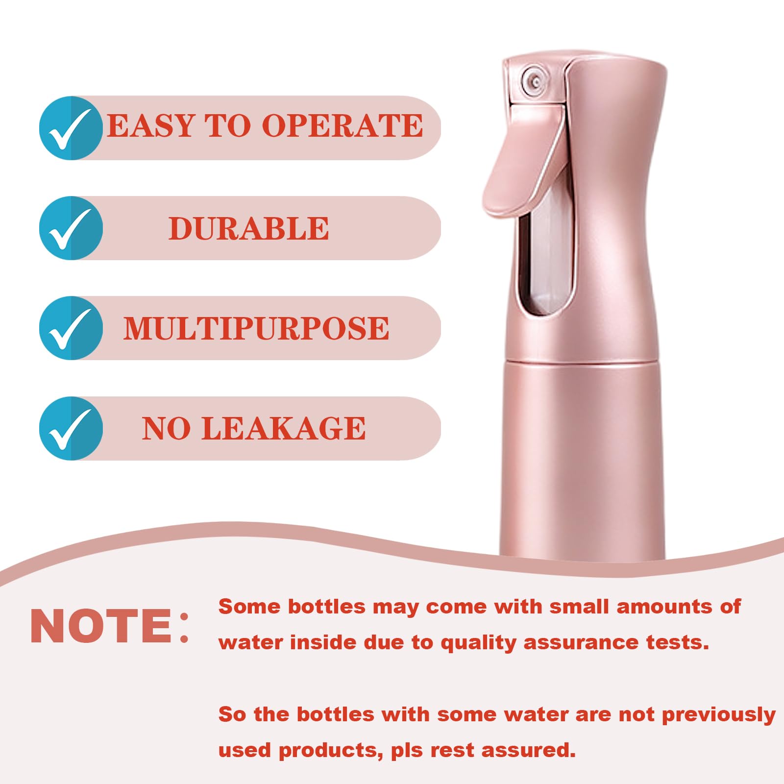 Lerpolor Empty Spray Bottles, Continuous Spray Bottle For Hair, 10 Oz Rose Gold Spray Water Bottle Fine Mist Refillable, Skin Ca