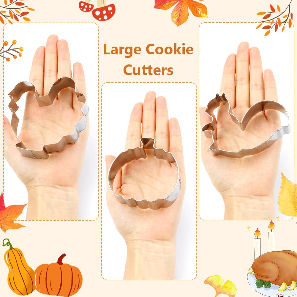 Fall Cookie Cutters, Leaf Cookie Cutters, Thanksgiving Cookie Cutters, Pumpkin Cookie Cutter, 3Pcs Large 3.2'' To 3.6'' Autumn C